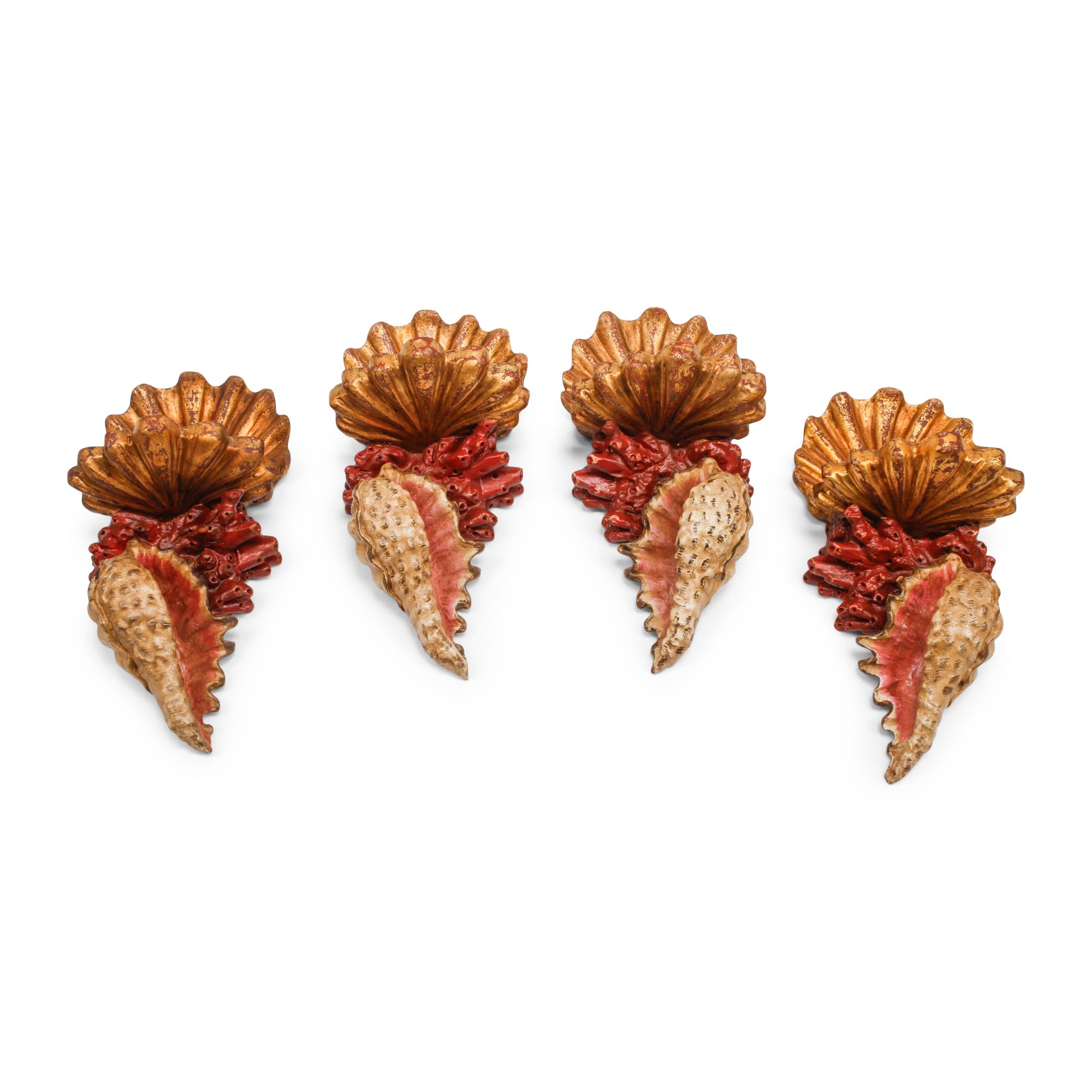 A Set of Four Italian "Grotto" Style Carved and Polychromed Wall Brackets