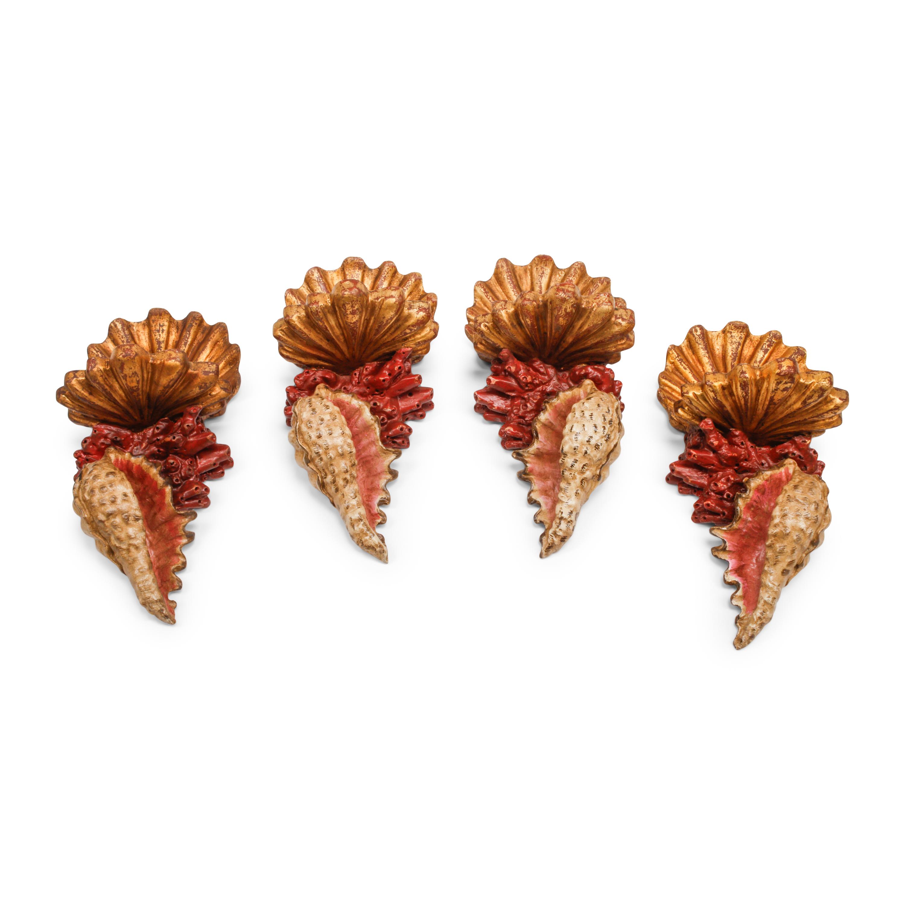 A Set of Four Italian "Grotto" Style Carved and Polychromed Wall Brackets