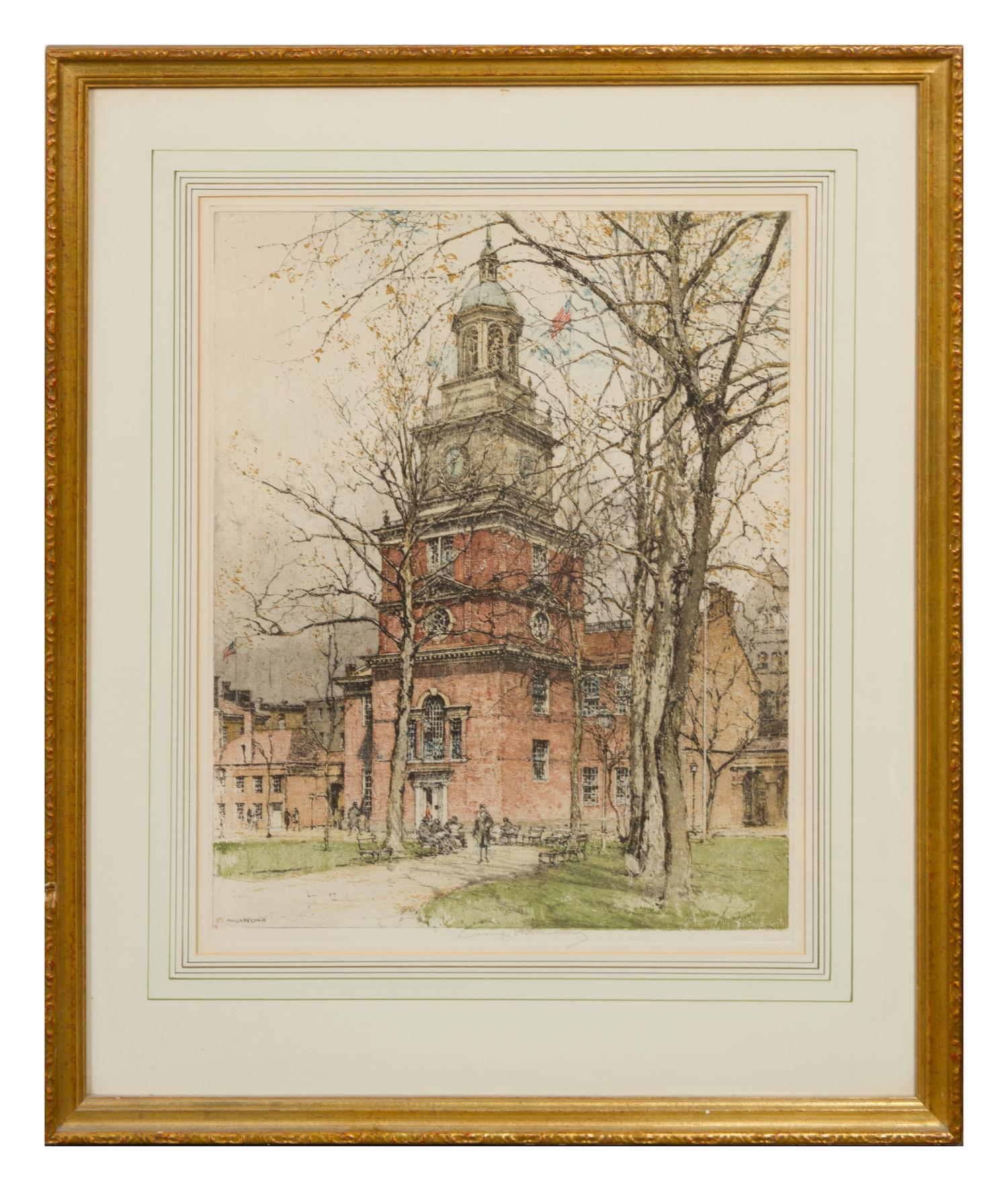 Luigi Kasimir, (American/Austrian, 1881-1962), Independence Hall; West Point and Mount Vernon, Virginia (a group of three works)