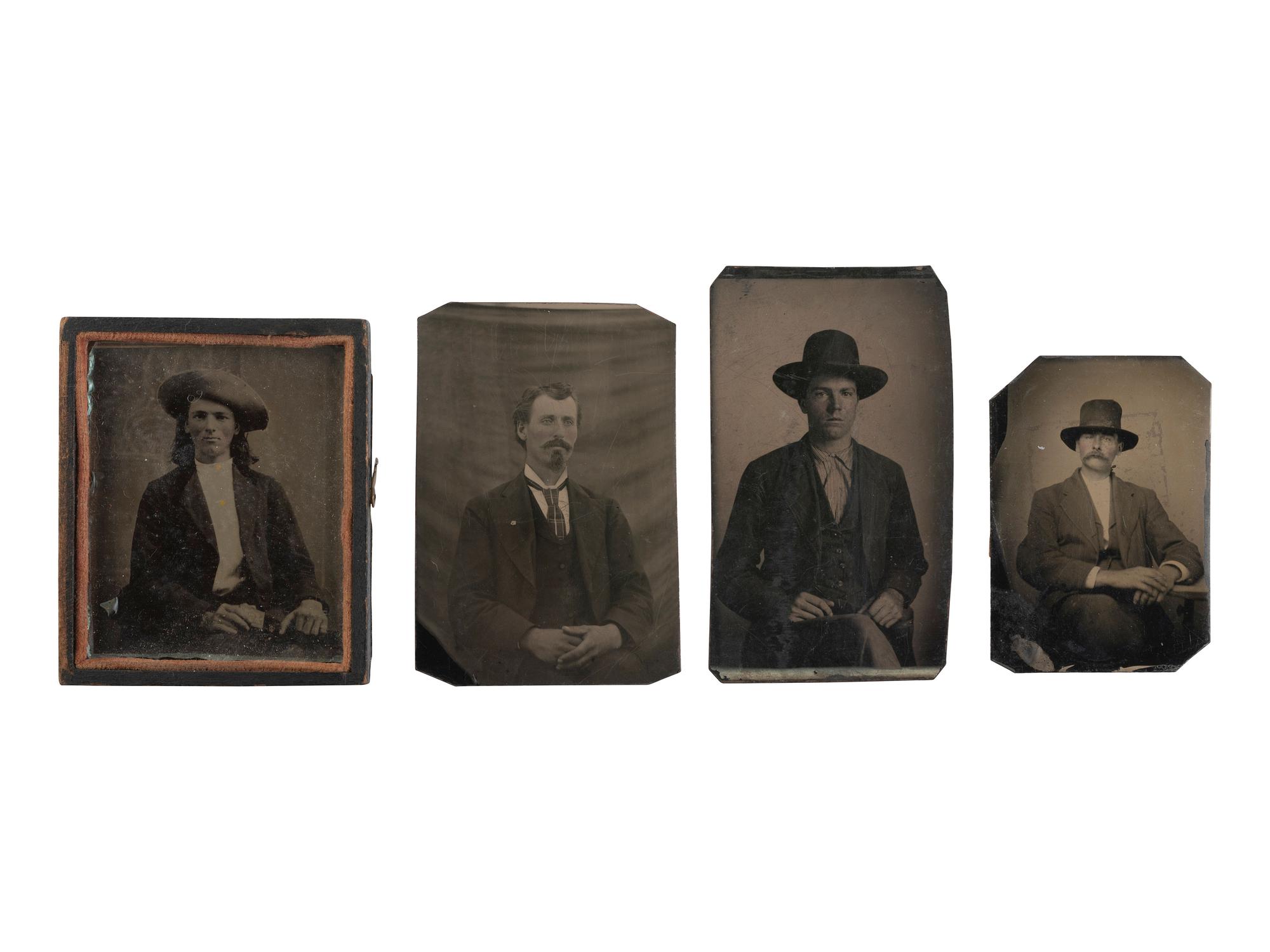 [WESTERN AMERICANA]. 10 tintypes of cowboys and other characters, incl. armed scout.