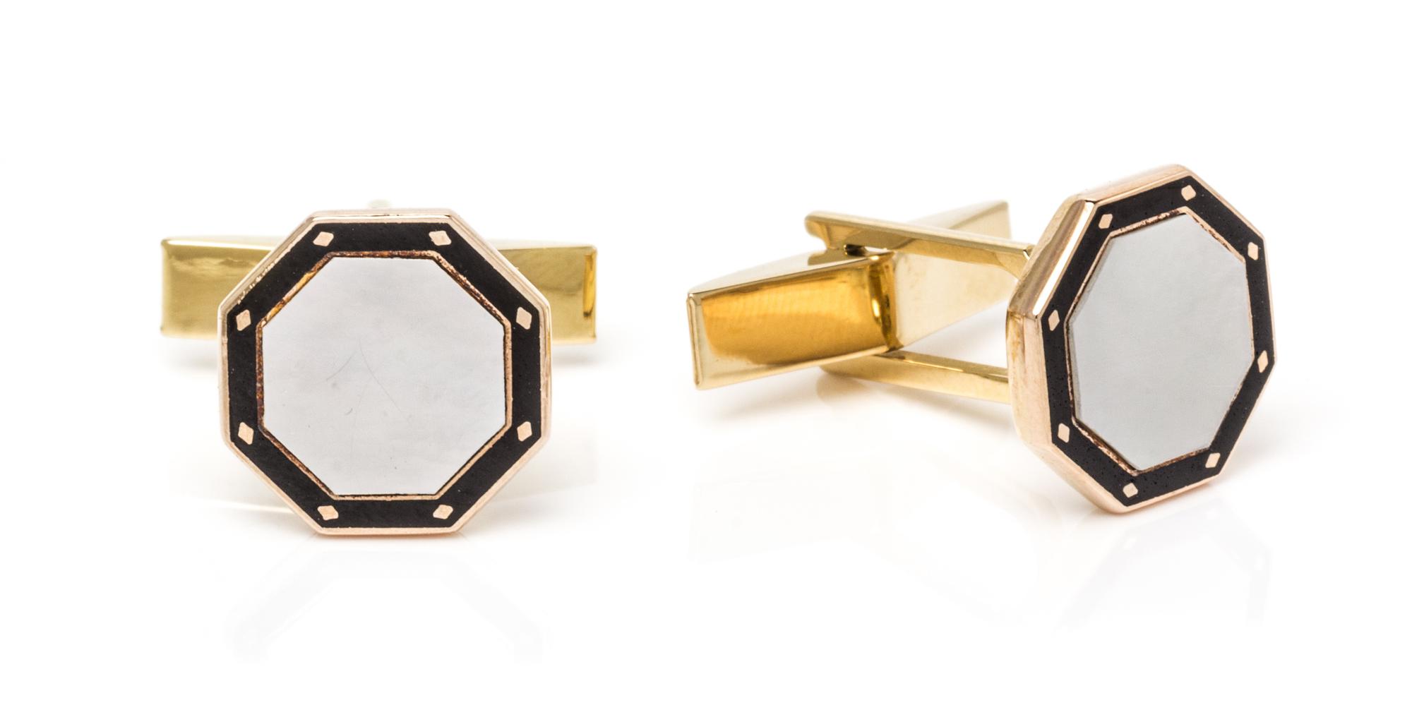 A Pair of Yellow Gold and Mother-of-Pearl Cufflinks, 3.80 dwts.