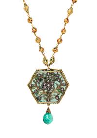 A Double Strand Yellow Gold, Emerald, Diamond, Ruby and Polychrome Enamel Necklace, Indian, 77.60 dwts.