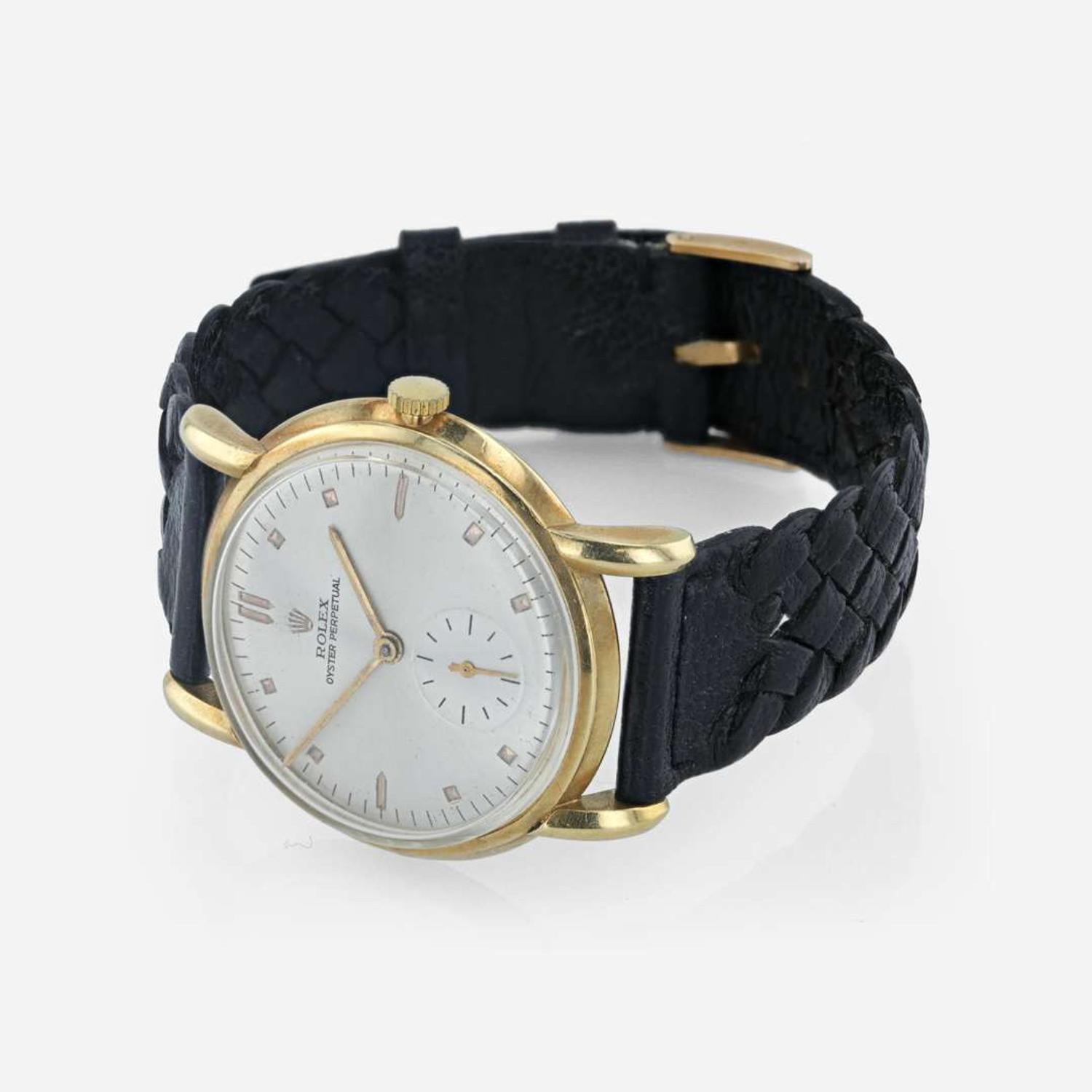 An 18K yellow gold leather strap wristwatch, Rolex Oyster Perpetual Precision