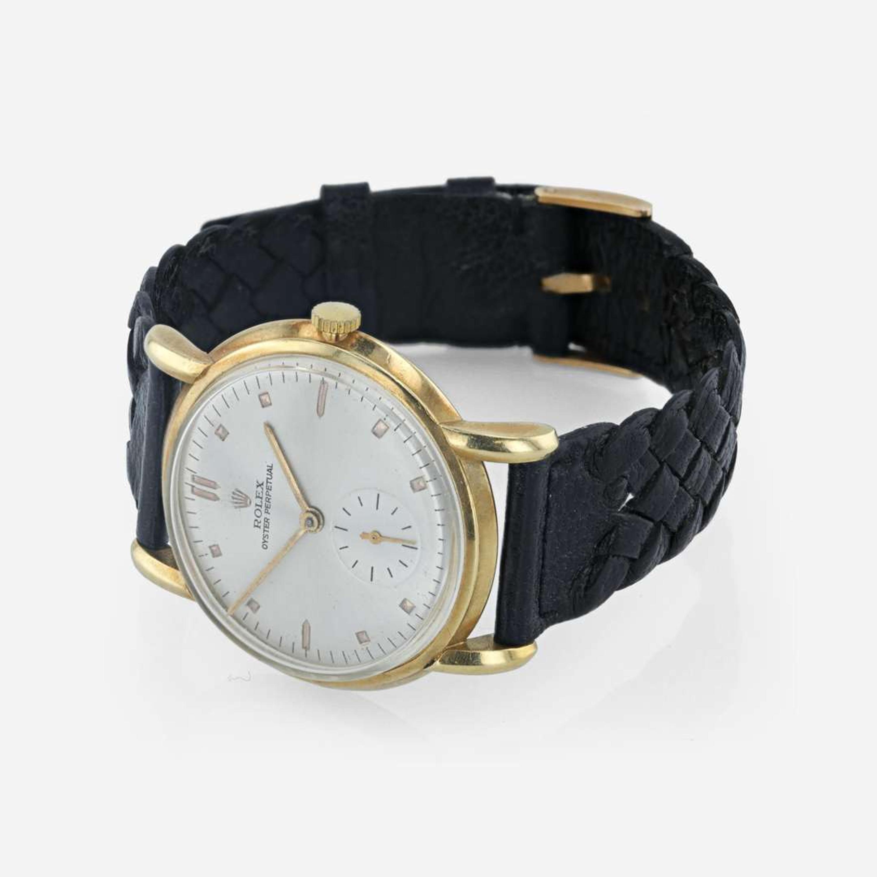 An 18K yellow gold leather strap wristwatch, Rolex Oyster Perpetual Precision