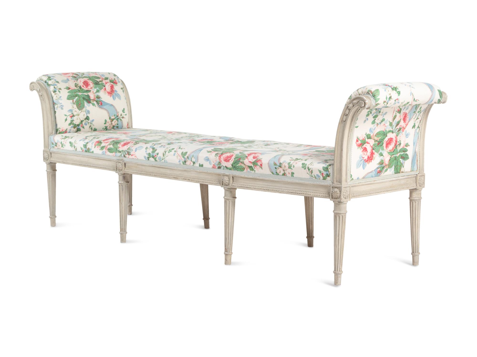 A Louis XVI Style Grey-Painted Window Seat