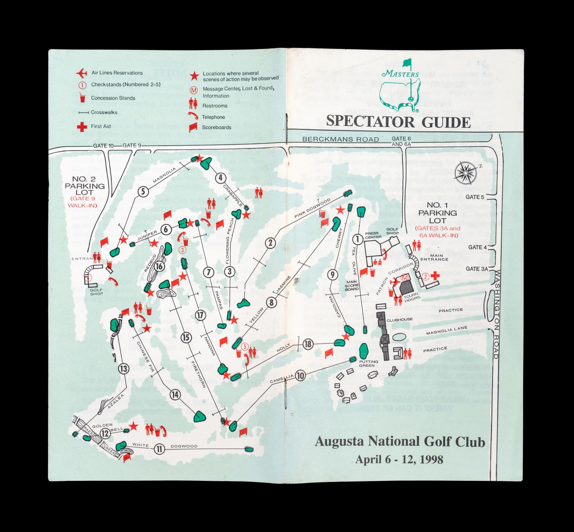 A Group of Masters Golf Tournament Augusta National Spectator Guides and Pairing Sheets Including Tiger Woods' First Appearance,