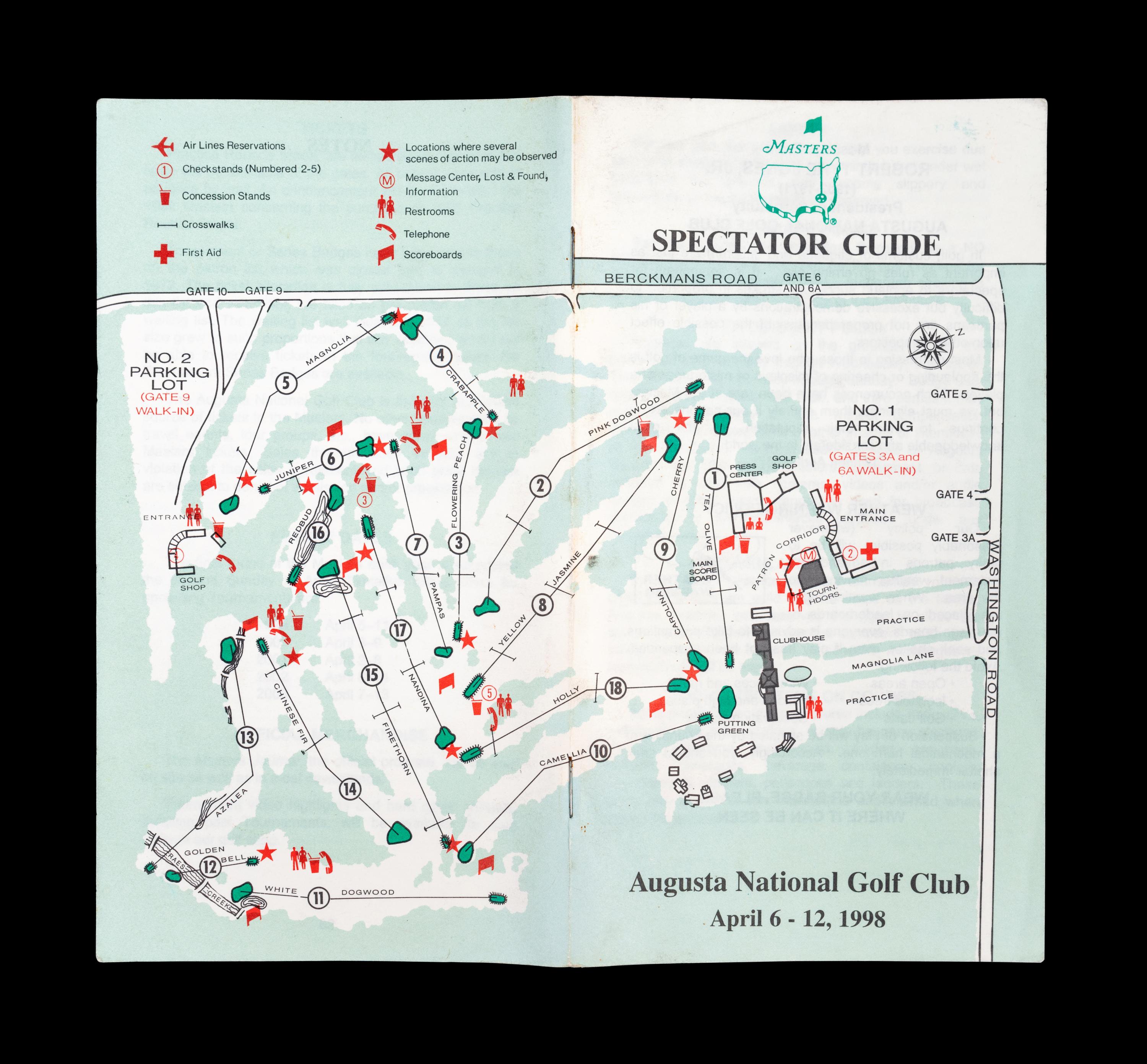 A Group of Masters Golf Tournament Augusta National Spectator Guides and Pairing Sheets Including Tiger Woods' First Appearance,