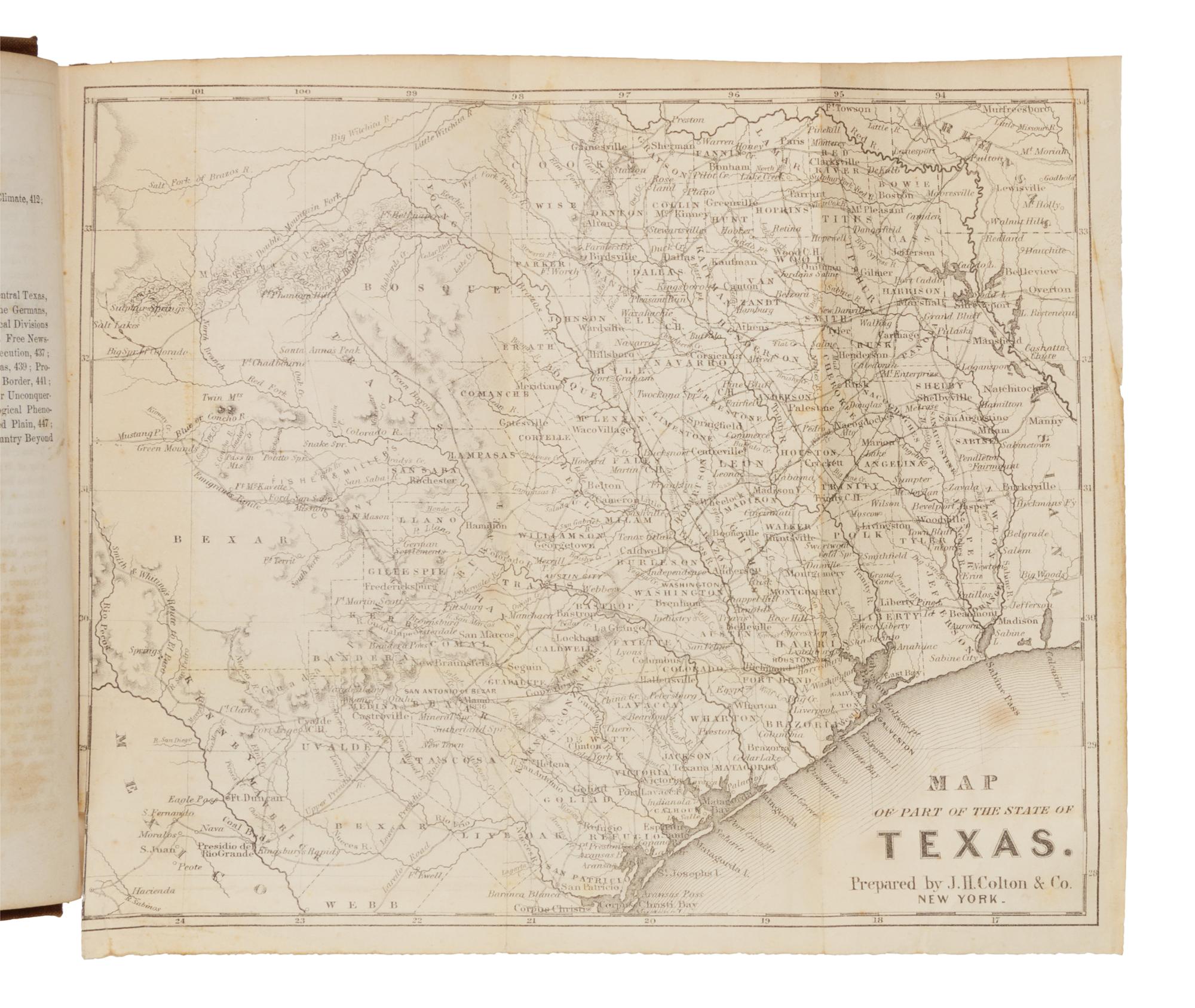 OLMSTEAD, Frederick Law. A Journey Through Texas; Or, A Saddle-Trip on the Southwestern Frontier: With a Statistical Appendix . New York: Dix, Edwards & Co., 1857.