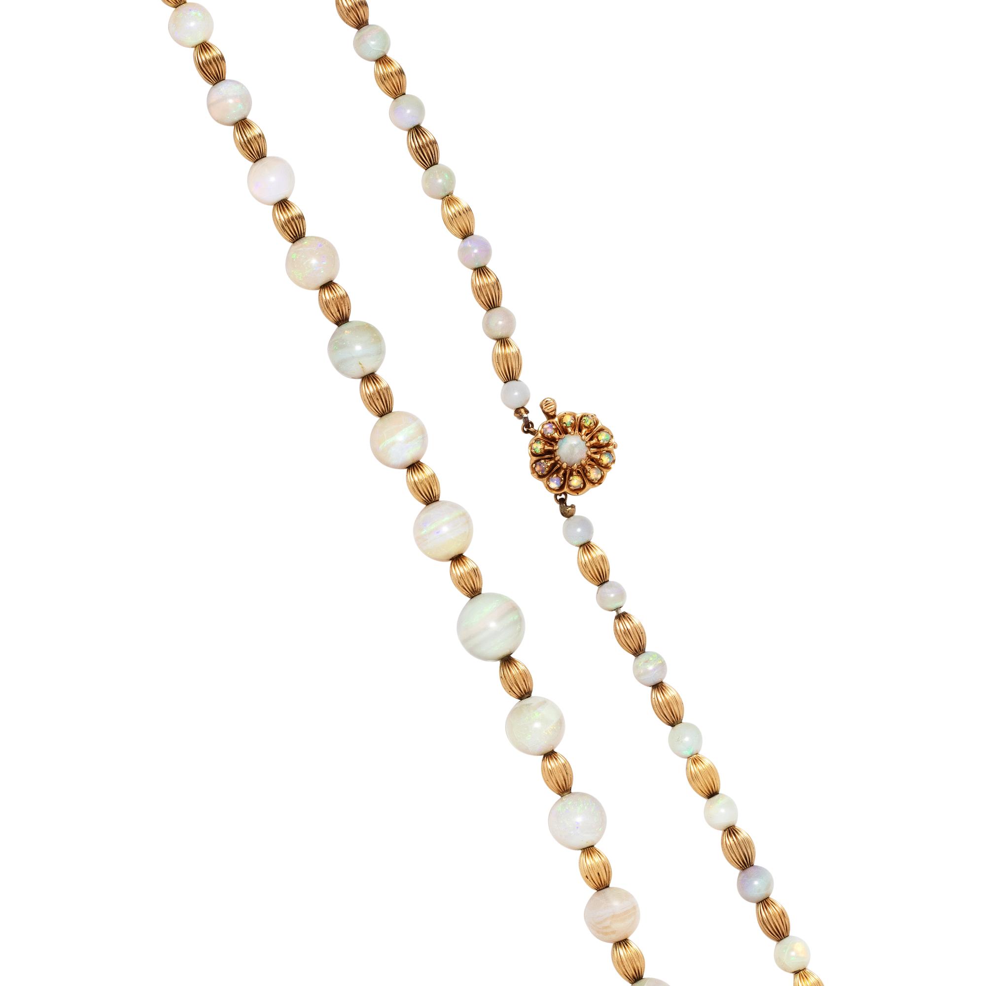 YELLOW GOLD AND OPAL BEAD NECKLACE
