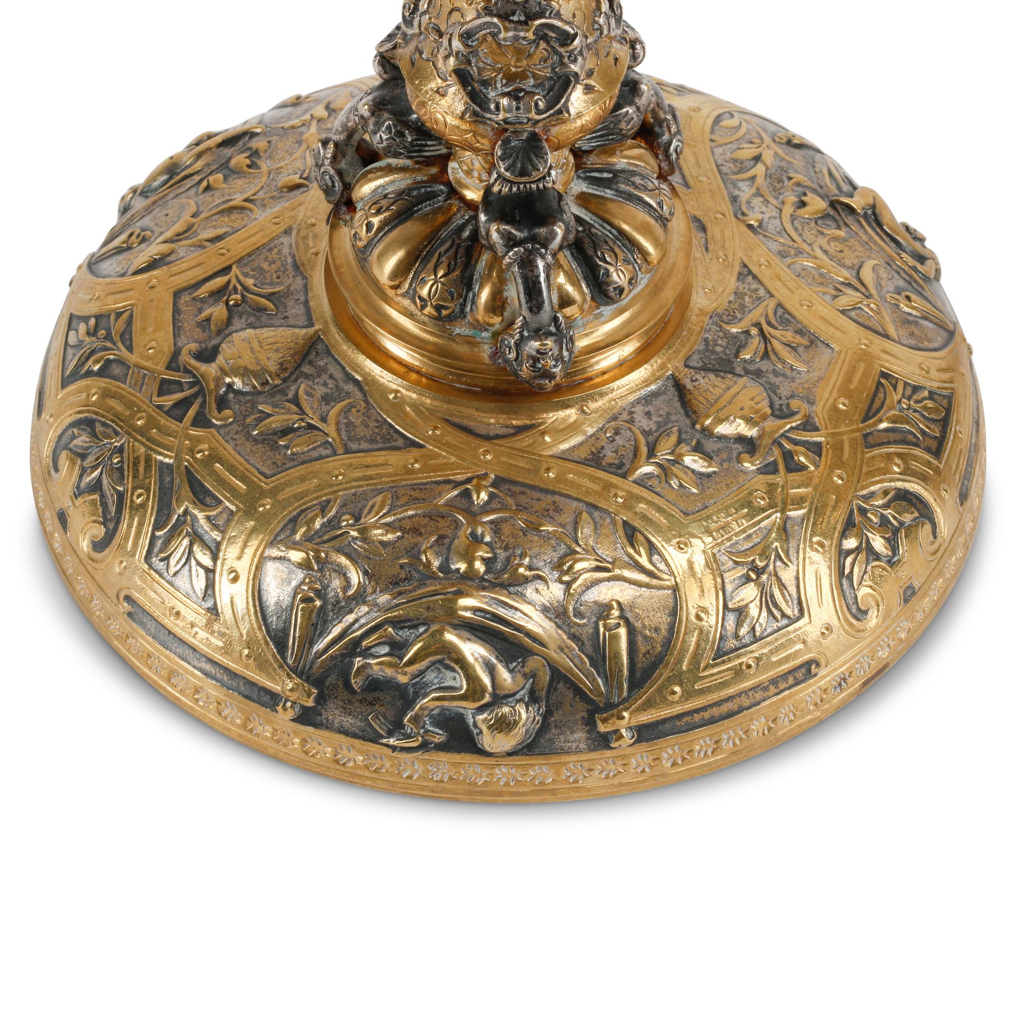 A Pair of Continental Gilt and Silvered Bronze Tazze