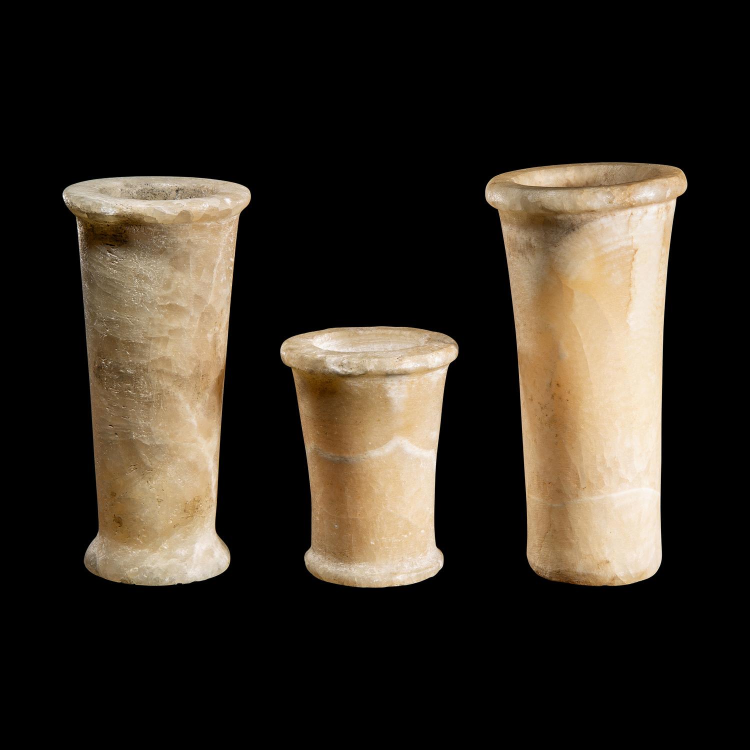 Three Egyptian Alabaster Vessels with Hieroglyphs