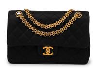 Chanel Double Flap in Quilted Black Satin, Early 1980s