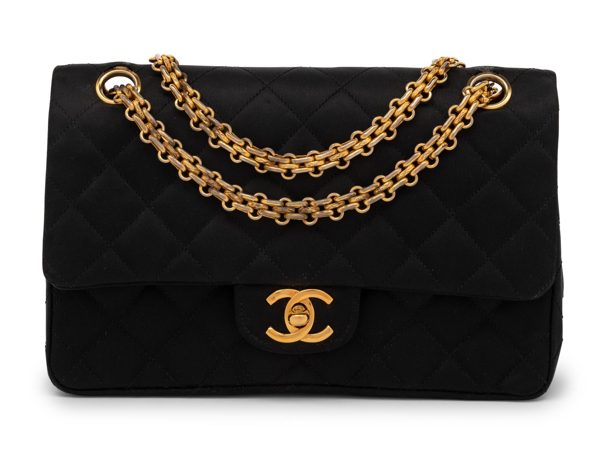 Chanel Double Flap in Quilted Black Satin, Early 1980s