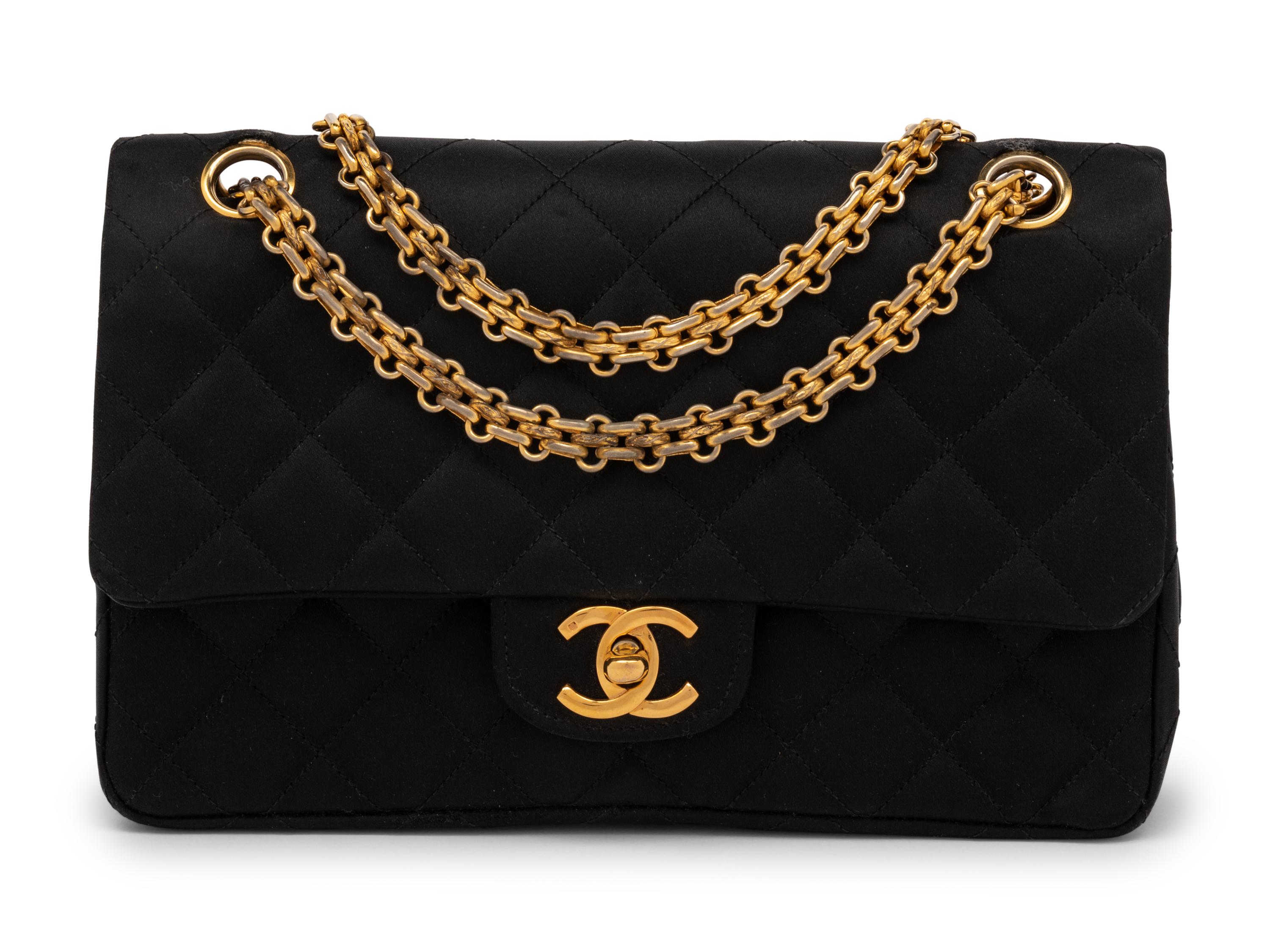 Chanel Double Flap in Quilted Black Satin, Early 1980s