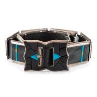 Sterling Silver, Black Jade, Turquoise, and Serpentine Concha Belt