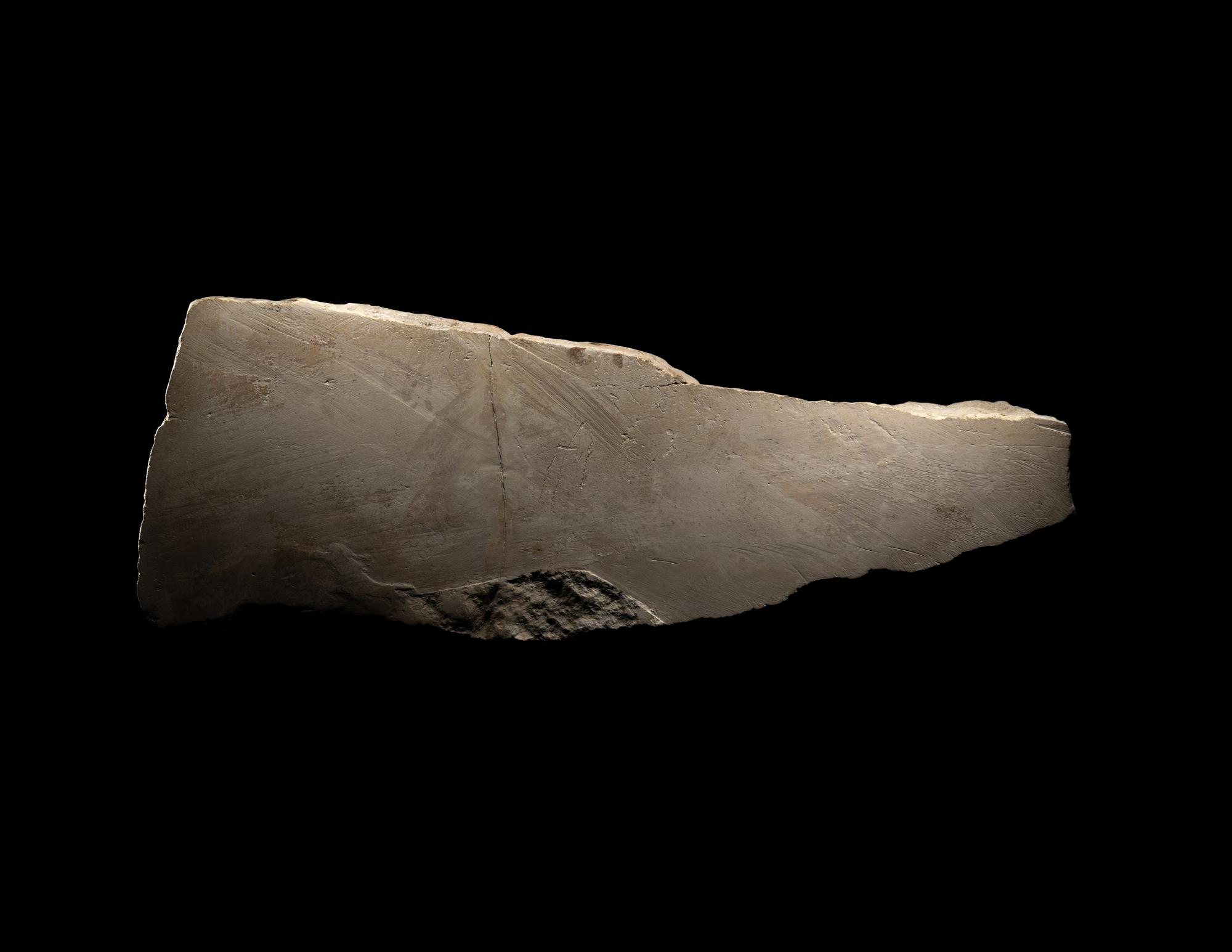 An Egyptian Limestone Relief Fragment Depicting an Attendant Wearing a Head-Cone