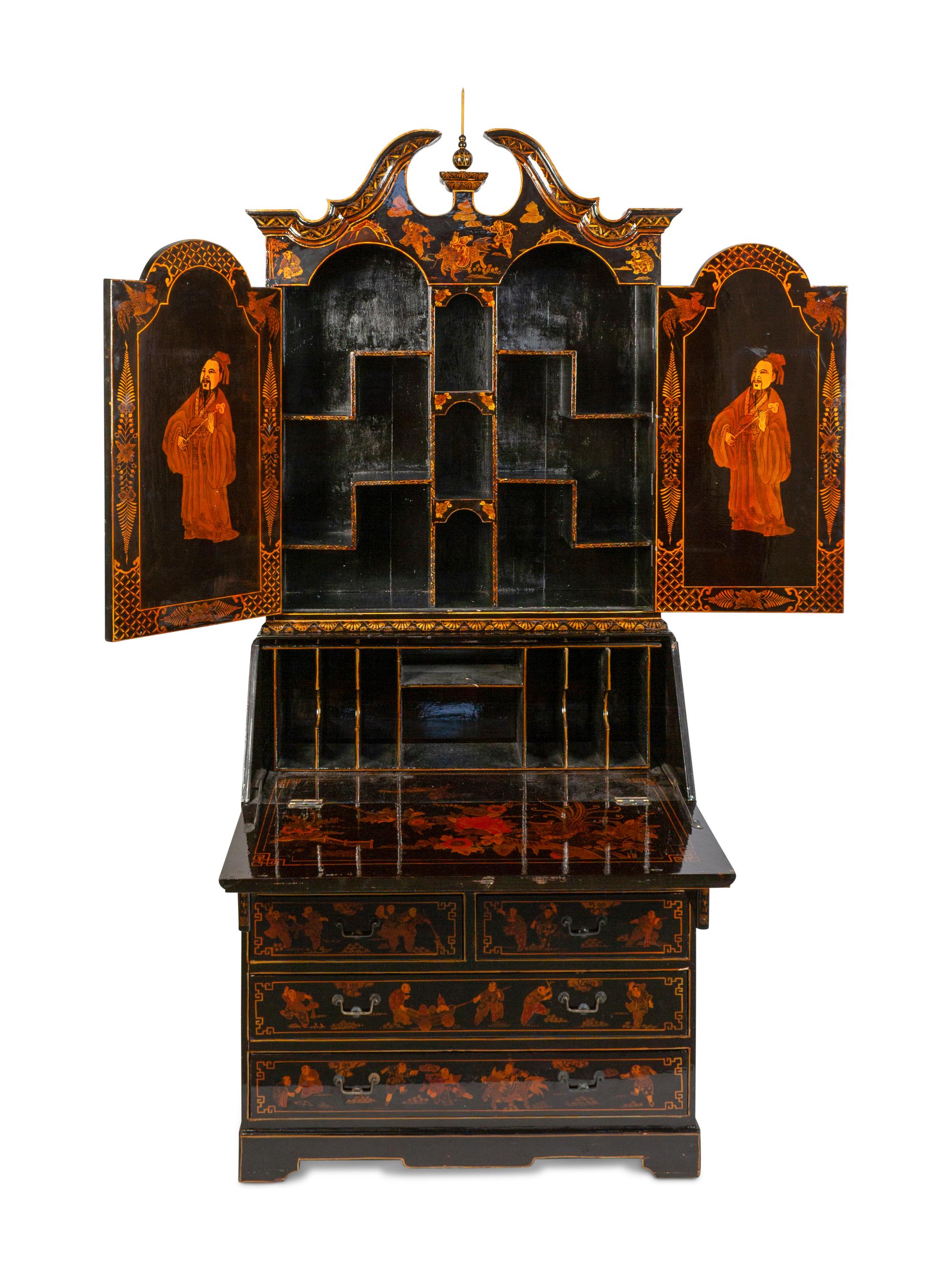 A Georgian Style Chinoiserie-Decorated Secretary