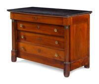 An Empire Style Gilt Metal Mounted Walnut Marble-Top Commode