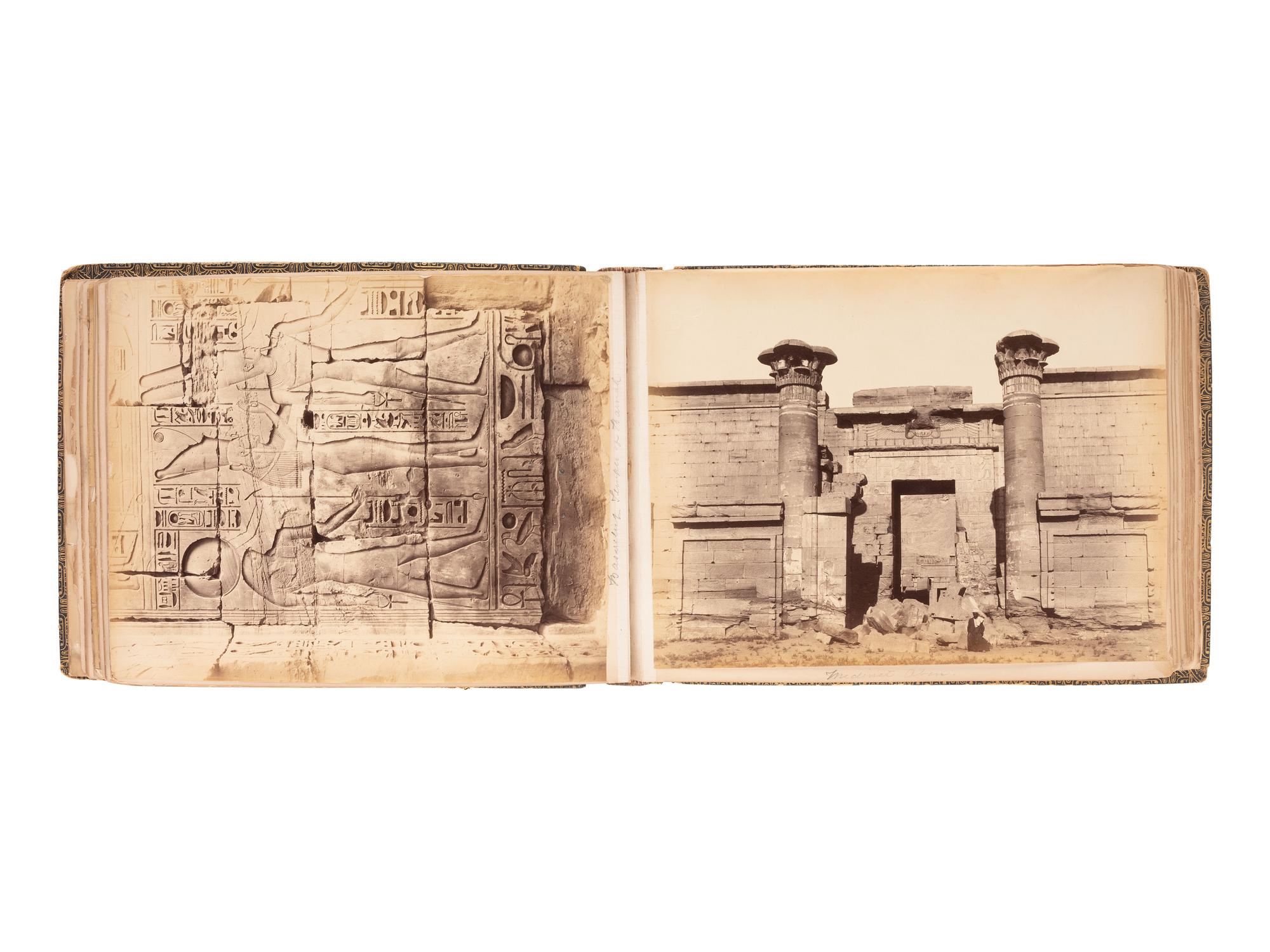 [EARLY PHOTOGRAPHY] Album containing albumen prints of Egyptian scenes and landmarks by various photographers.