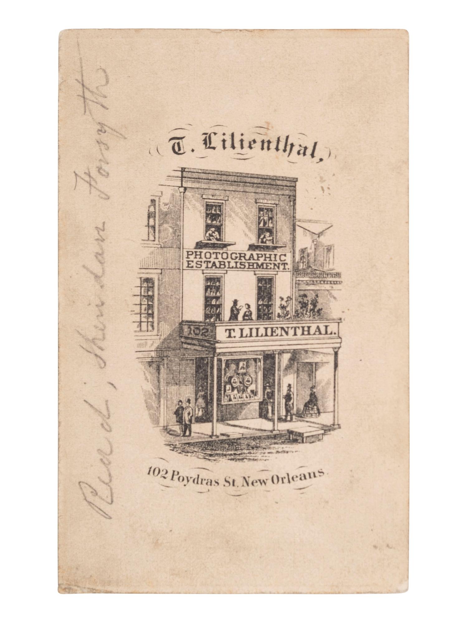 [CIVIL WAR]. CDV featuring General Philip H. Sheridan, General James W. Forsyth, and an unknown civilian. New Orleans: T. Lilienthal, n.d.
