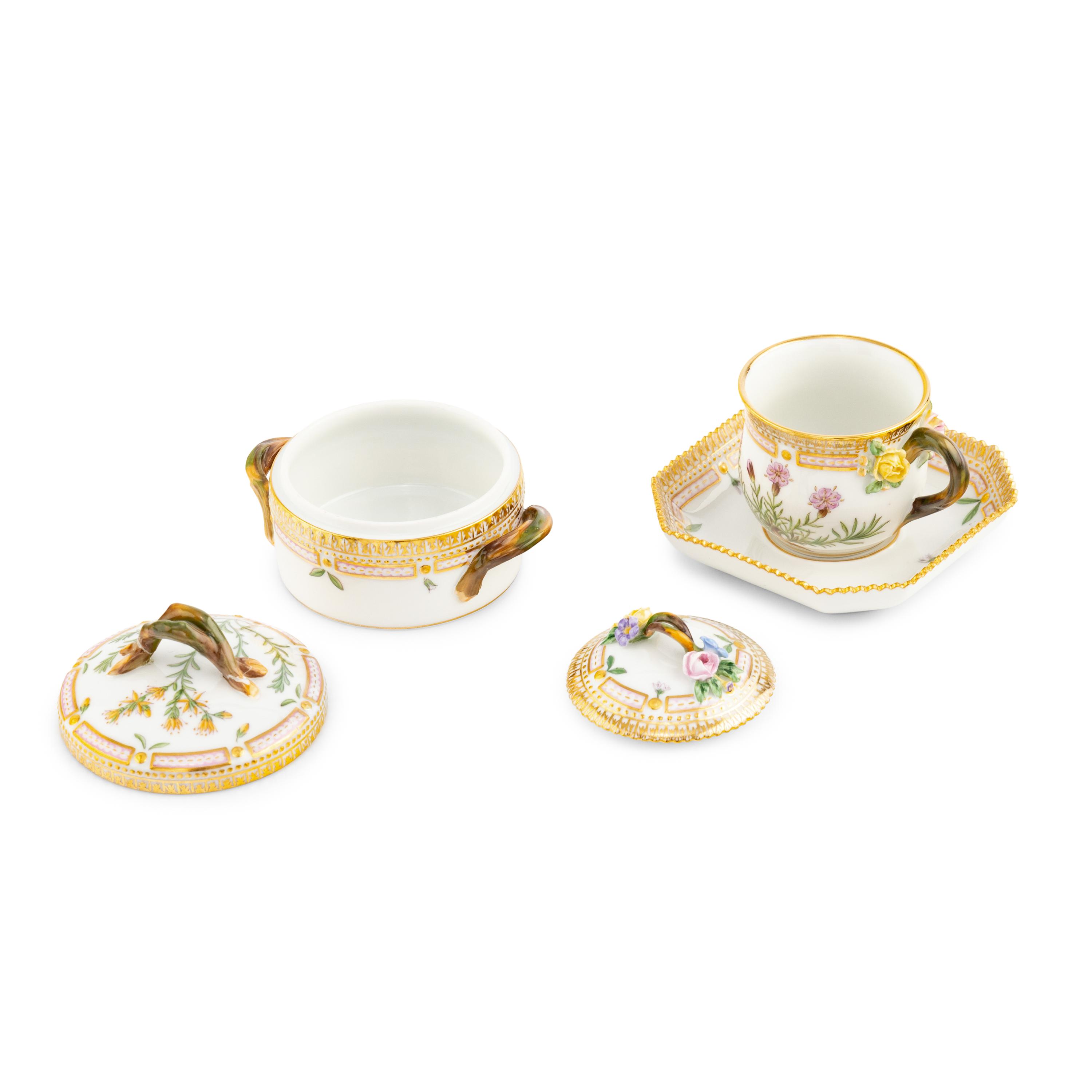 A Collection of Royal Copenhagen Flora Danica Porcelain Table Articles