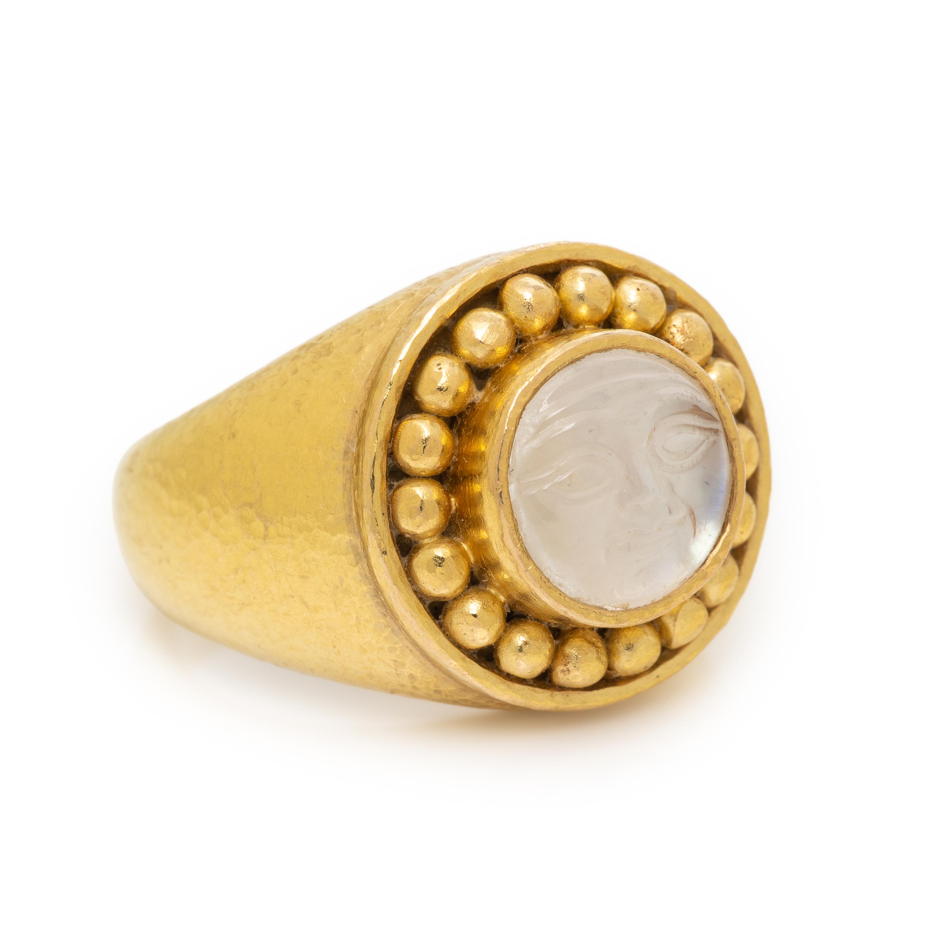 Elizabeth Locke, Yellow Gold and Carved Moonstone 'Man-in-the-Moon' Ring