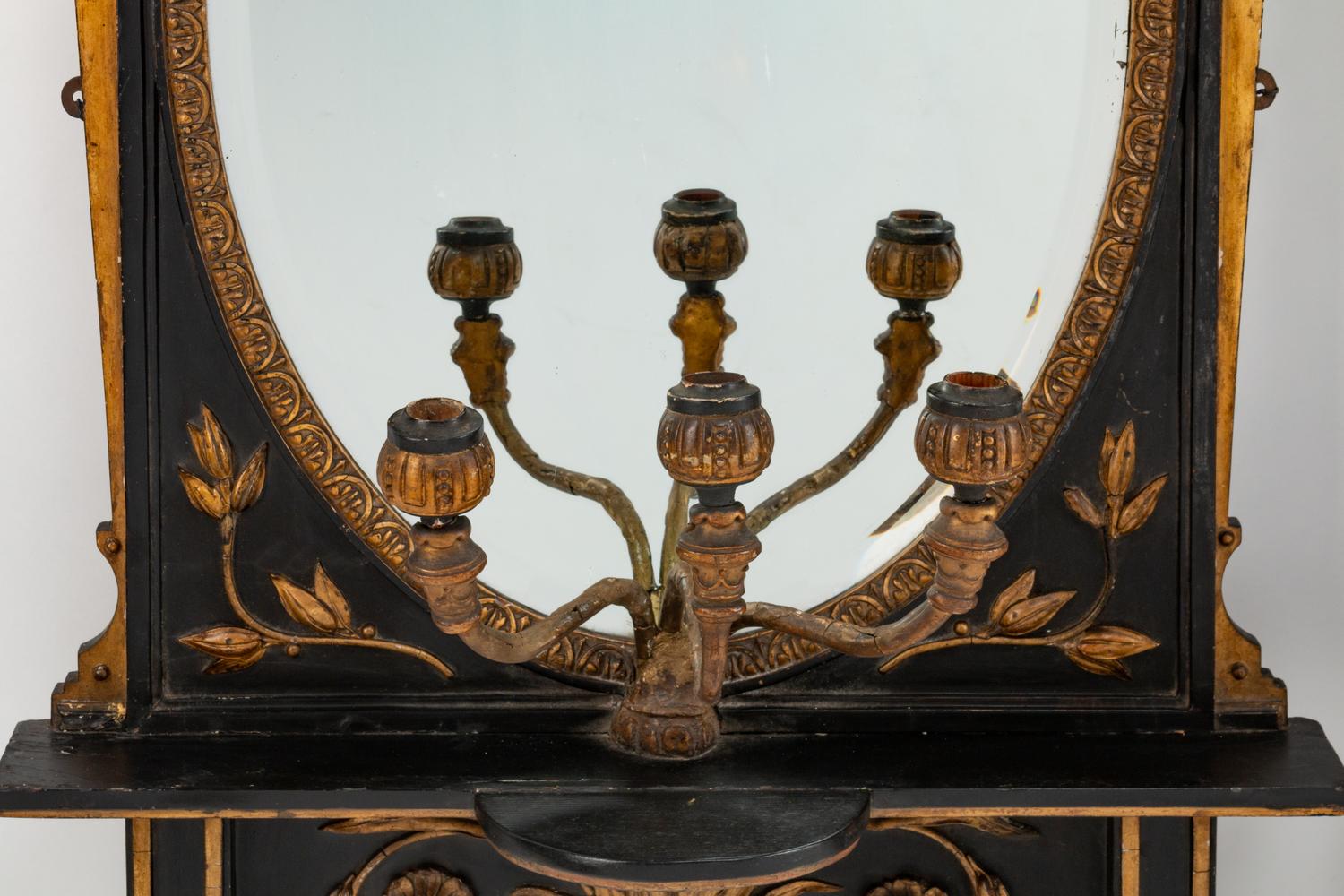 A Pair of English Parcel-Gilt and Ebonized Girandole Mirrors — 19TH CENTURY