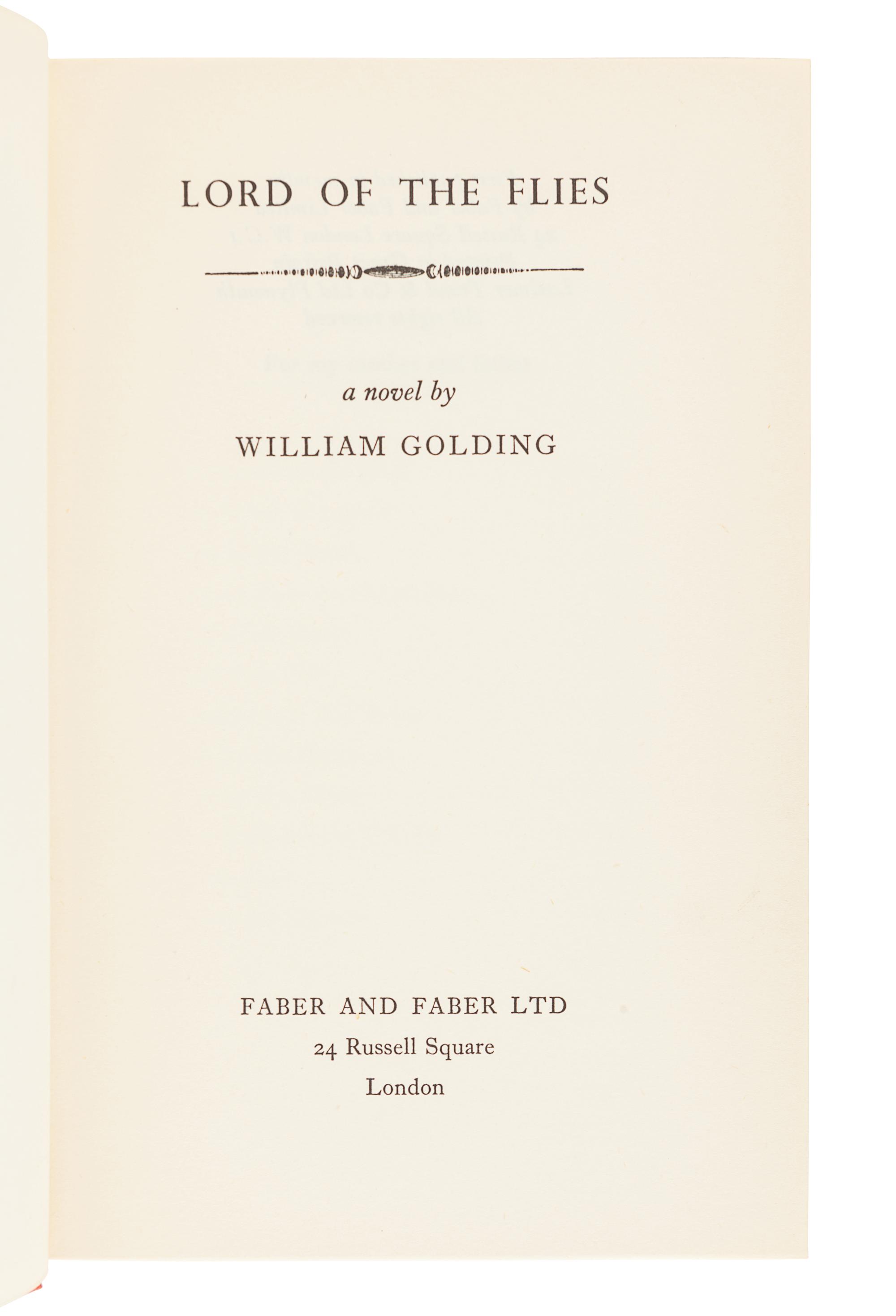 GOLDING, William (1911-1993). Lord of the Flies . London: Faber and Faber, 1954.