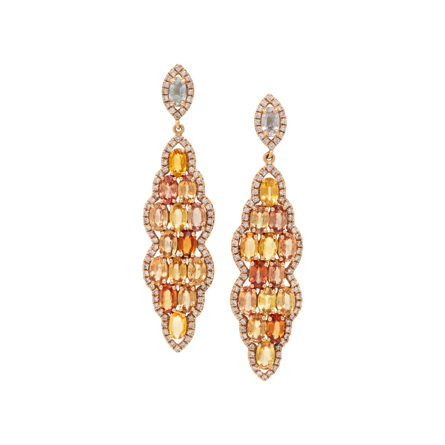 Multicolored Sapphire, Diamond, and Rose Gold Earrings