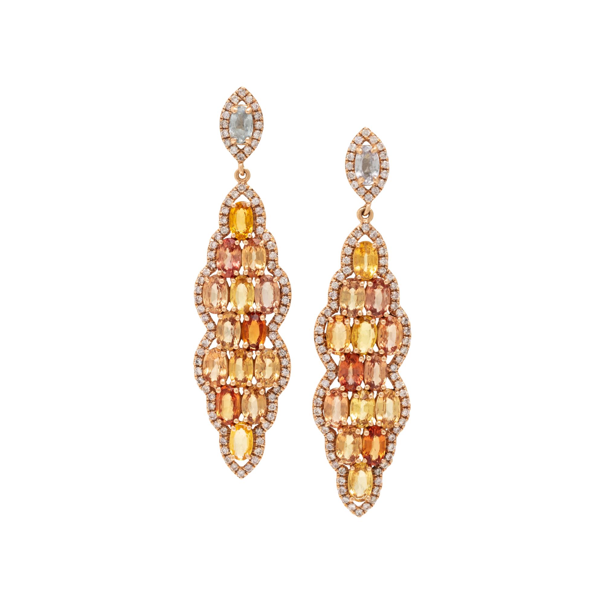 Multicolored Sapphire, Diamond, and Rose Gold Earrings