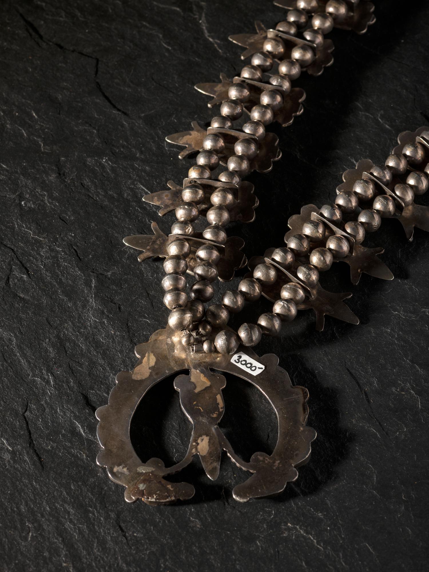 Silver and Turquoise Squash Blossom Necklace AND Matching Hook Earrings