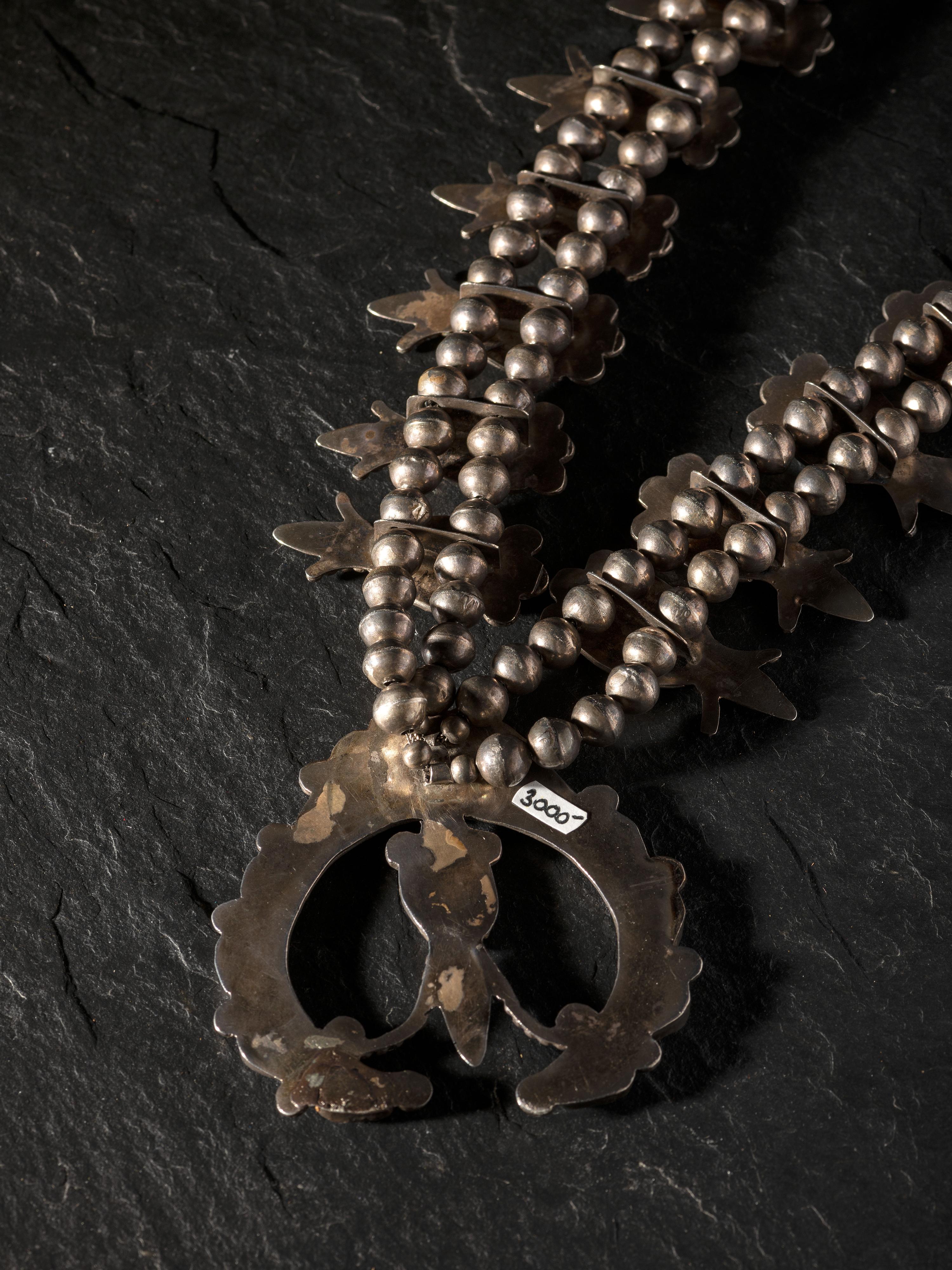 Silver and Turquoise Squash Blossom Necklace AND Matching Hook Earrings