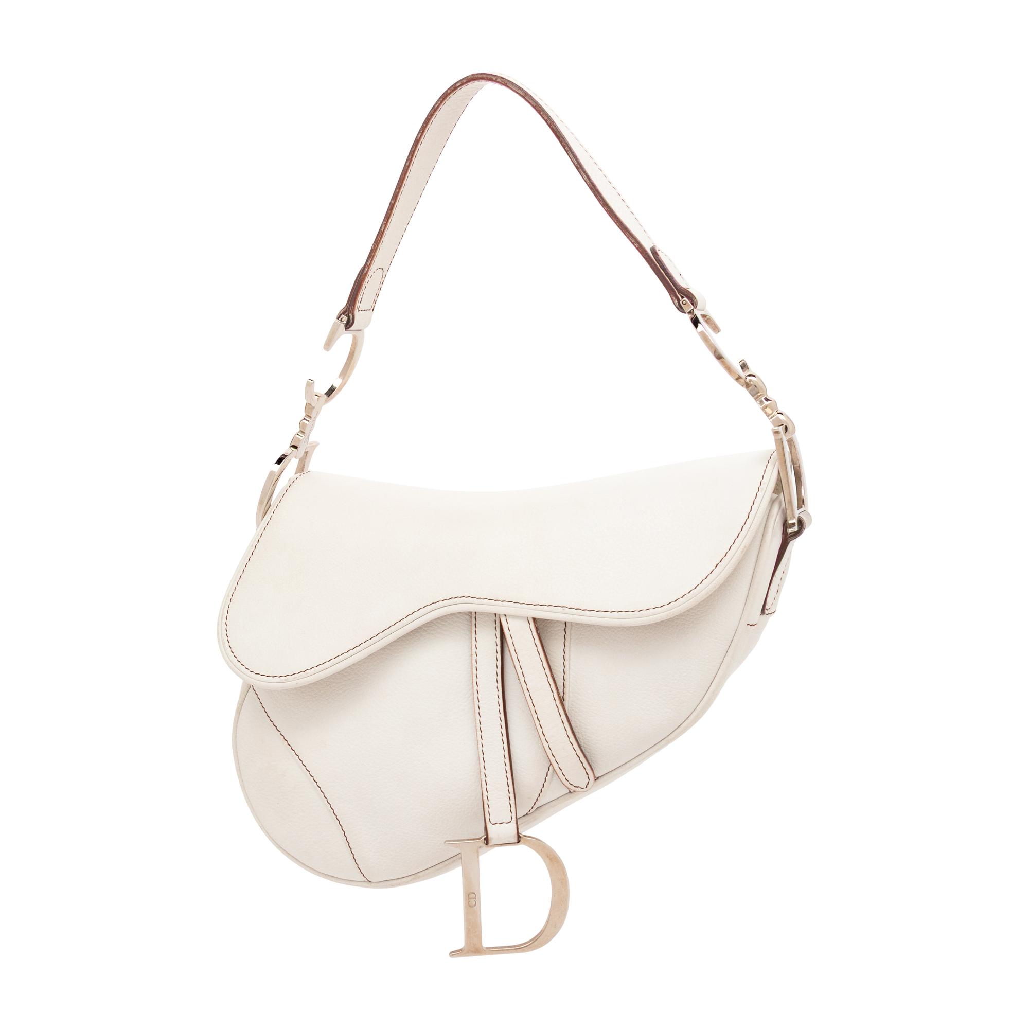 CHRISTIAN DIOR, WHITE LEATHER SADDLE BAG