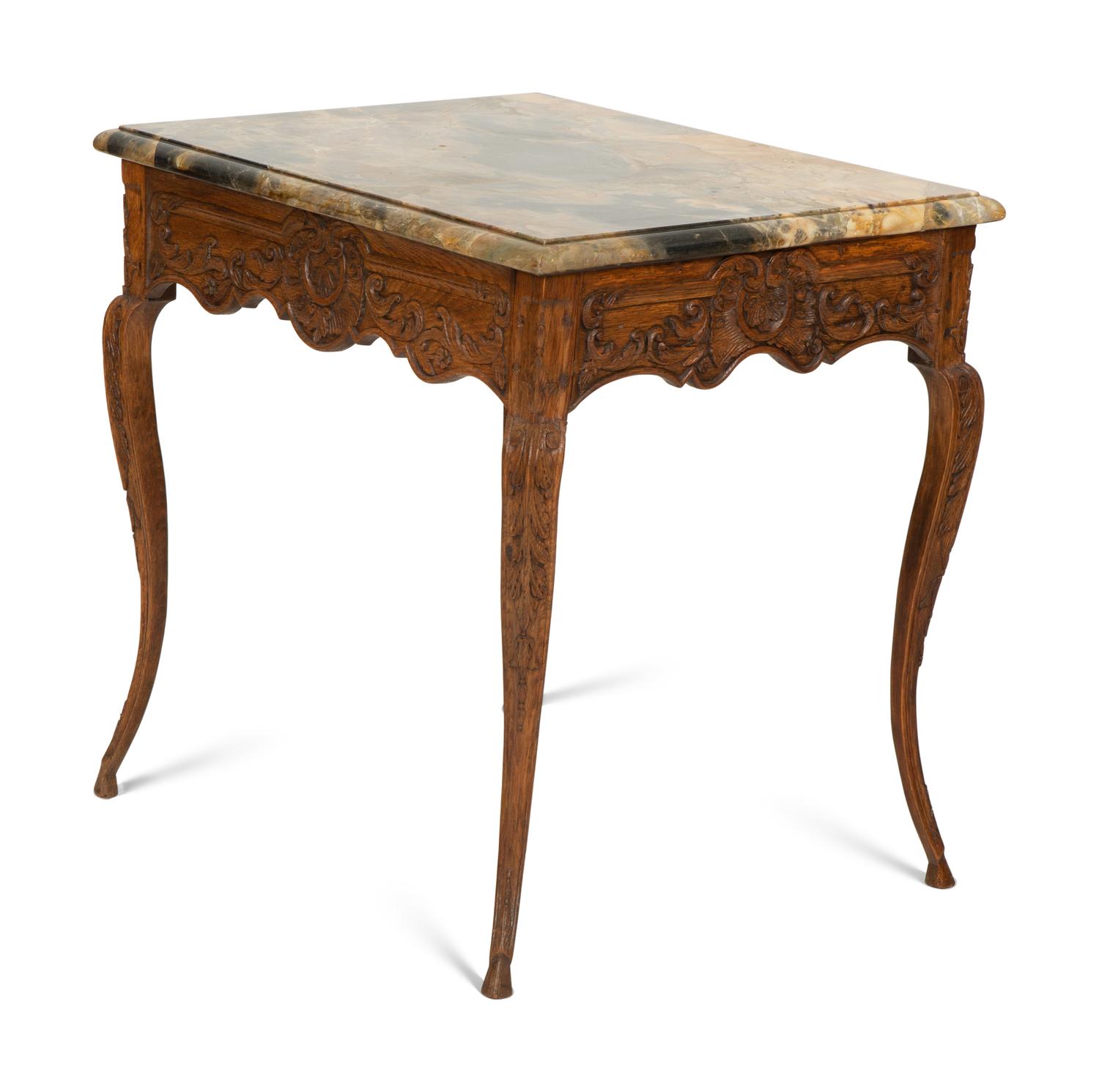 A Régence Style Carved Oak Marble Top Side Table