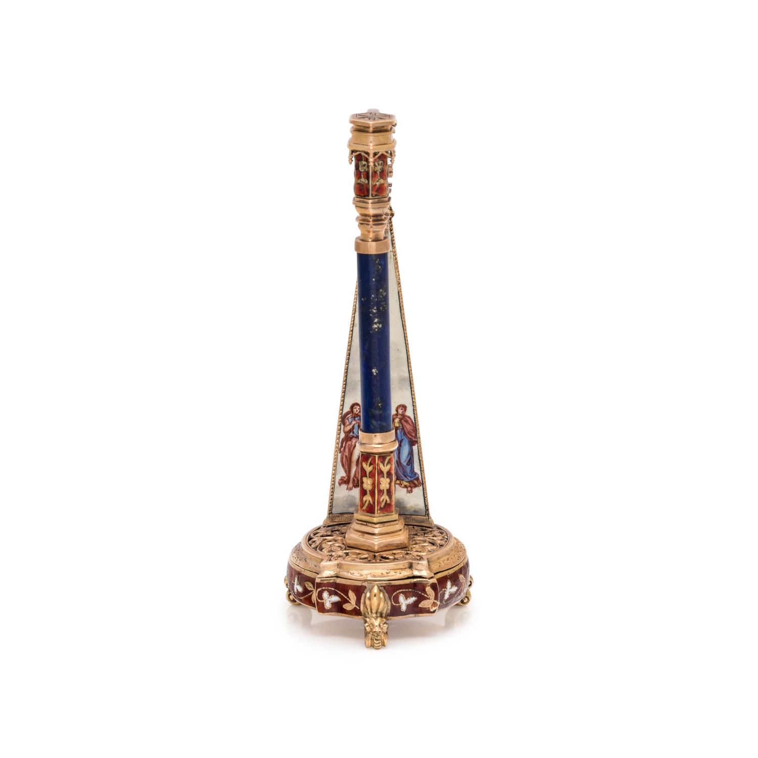 YELLOW GOLD, ENAMEL AND LAPIS LAZULI HARP WATCH