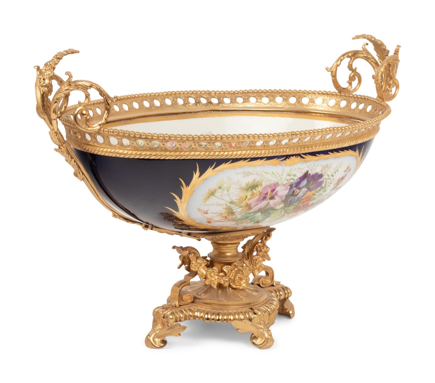 A Sèvres Style Gilt Bronze Mounted Porcelain Centerpiece Bowl
