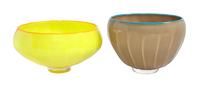 Two American Studio Glass Bowls First: Height 6 1/2 x diameter 9 inches.