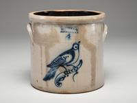 A Haxtun and Co. Four-Gallon Cobalt Decorated Stoneware Crock
