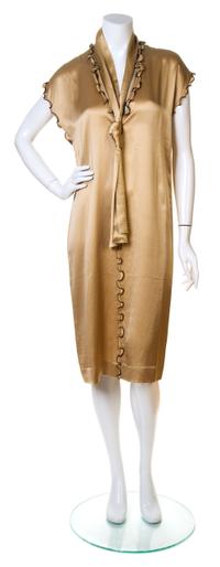 An Yves Saint Laurent Champagne Silk Dress, Size large.
