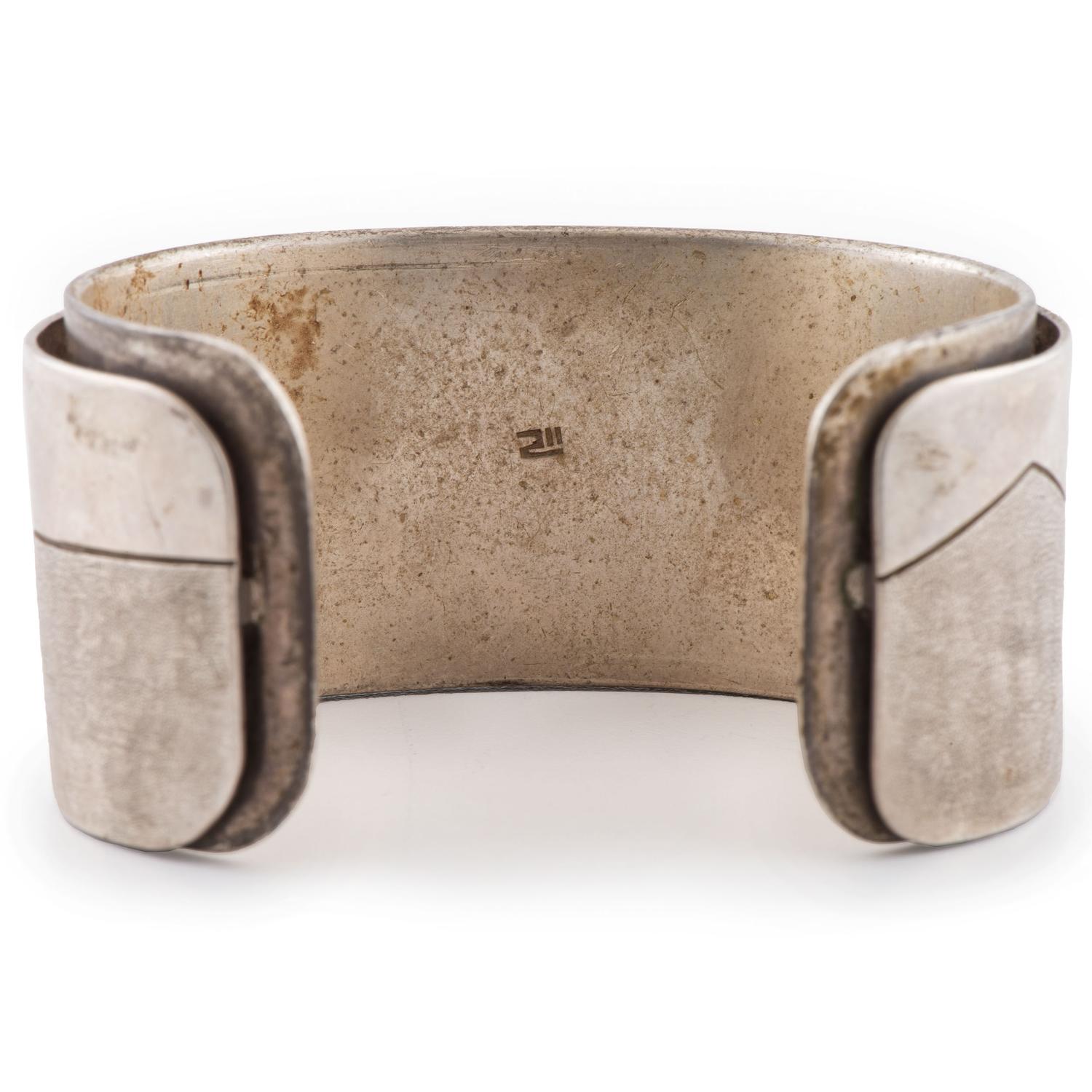 Silver, Jet, Turquoise, and Coral Cuff Bracelet