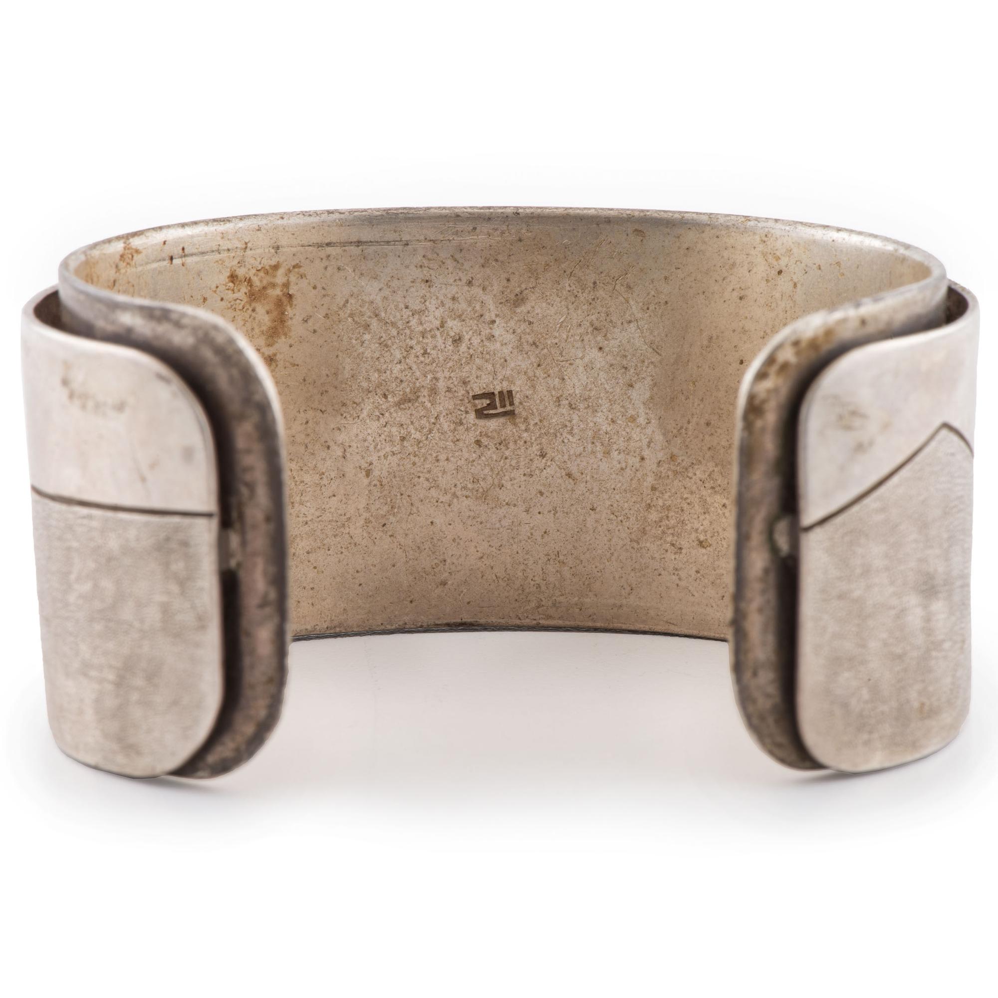 Silver, Jet, Turquoise, and Coral Cuff Bracelet
