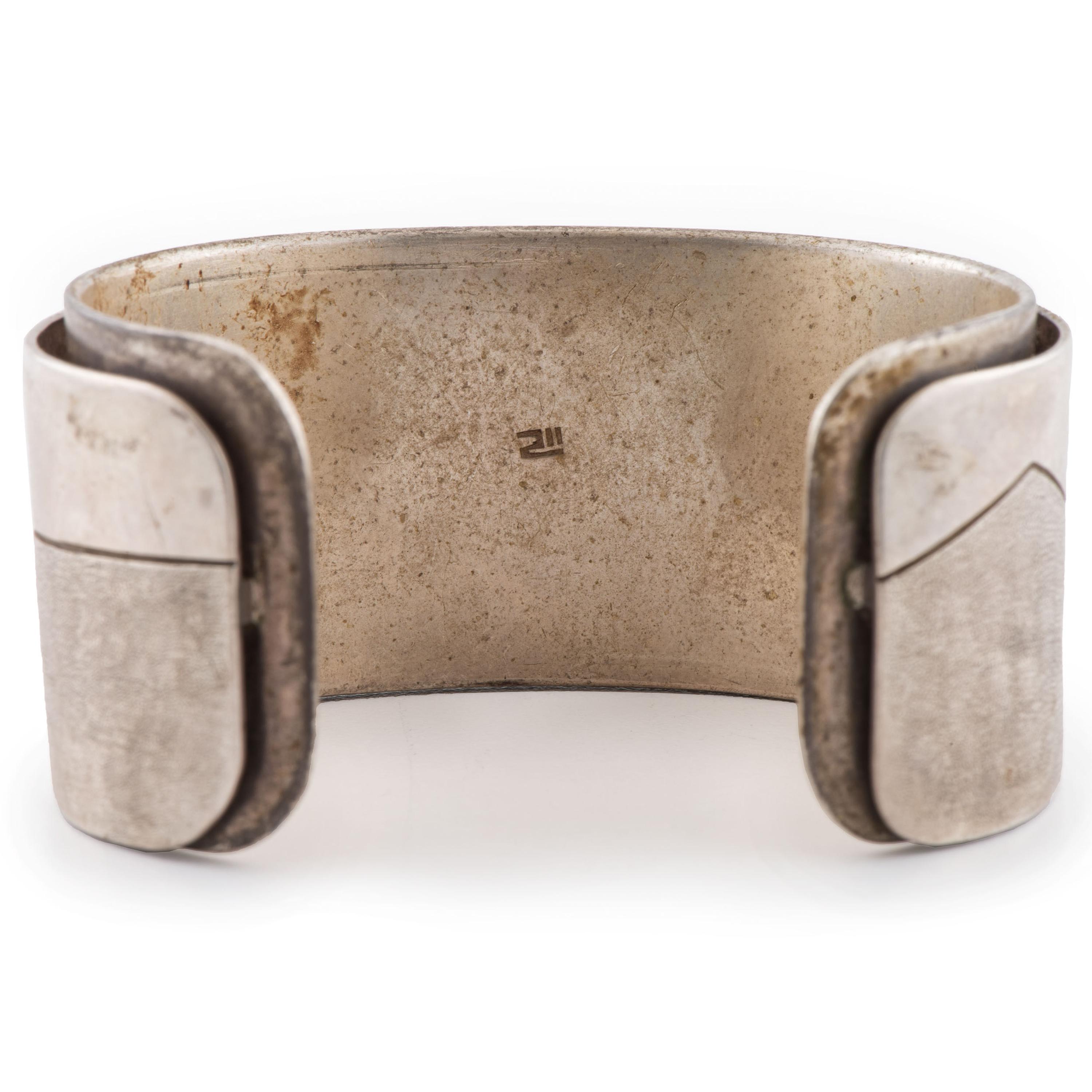 Silver, Jet, Turquoise, and Coral Cuff Bracelet