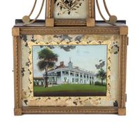 A Federal Eglomise Inset, Parcel Gilt George Washington and Mount Vernon Decorated Banjo Clock
