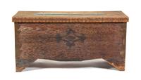 A Polychrome Decorated Oak Blanket Chest Height 25 x width 40 1/2 x depth 19 inches.