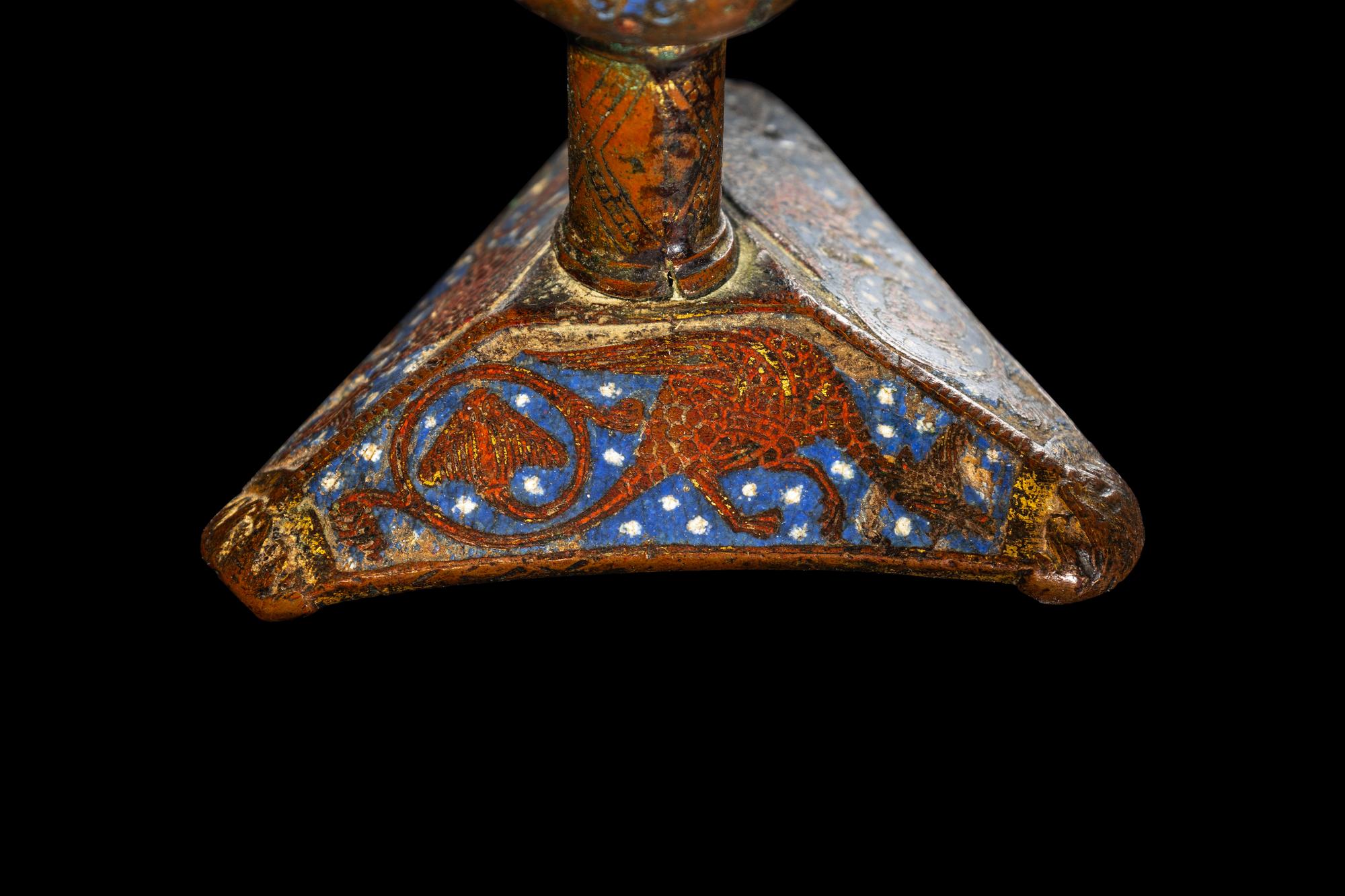 A Limoges Gilt-Copper and Champleve Enamel Candlestick
