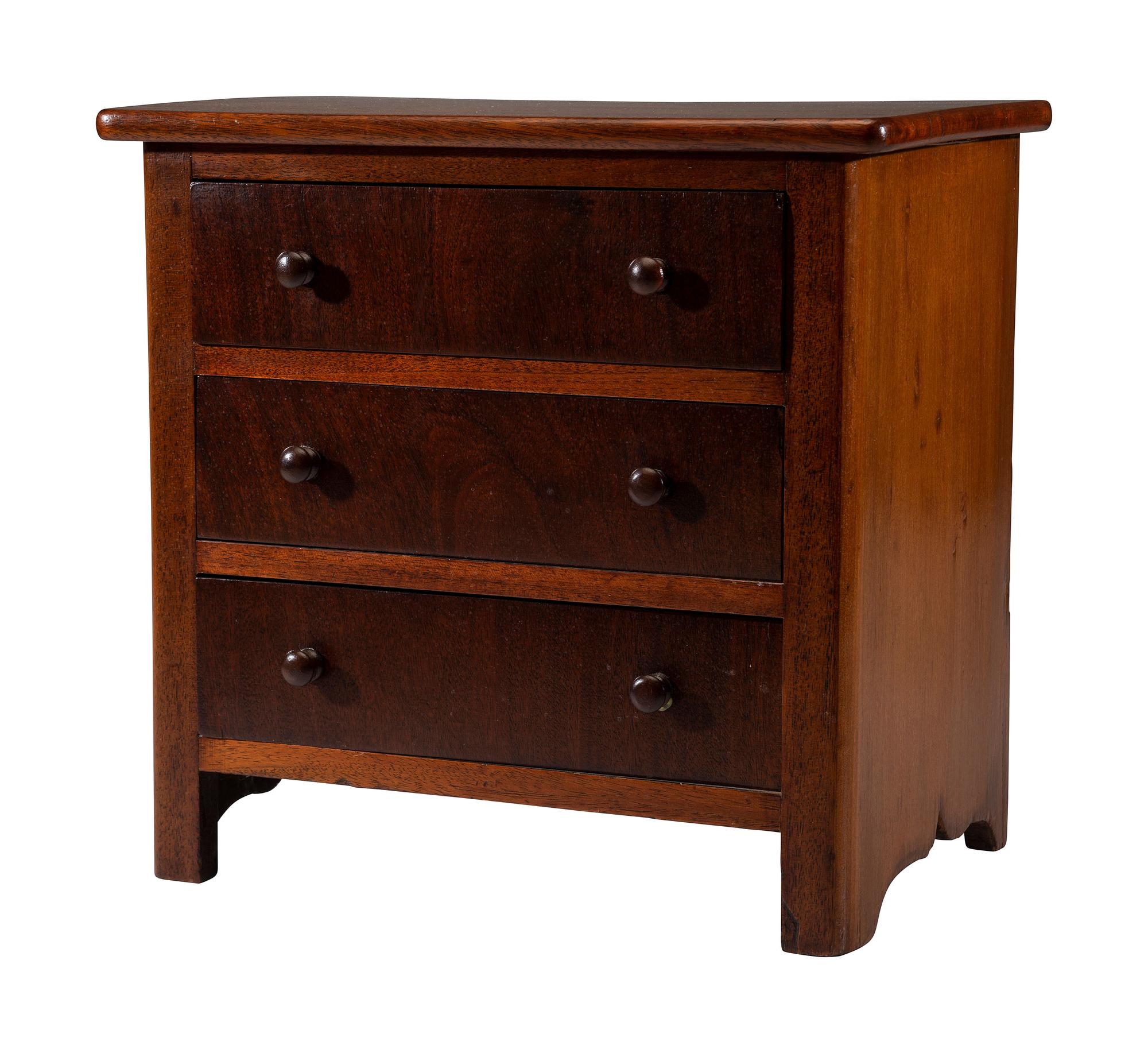A Miniature Federal Three-Drawer Cherry Chest of Drawers
