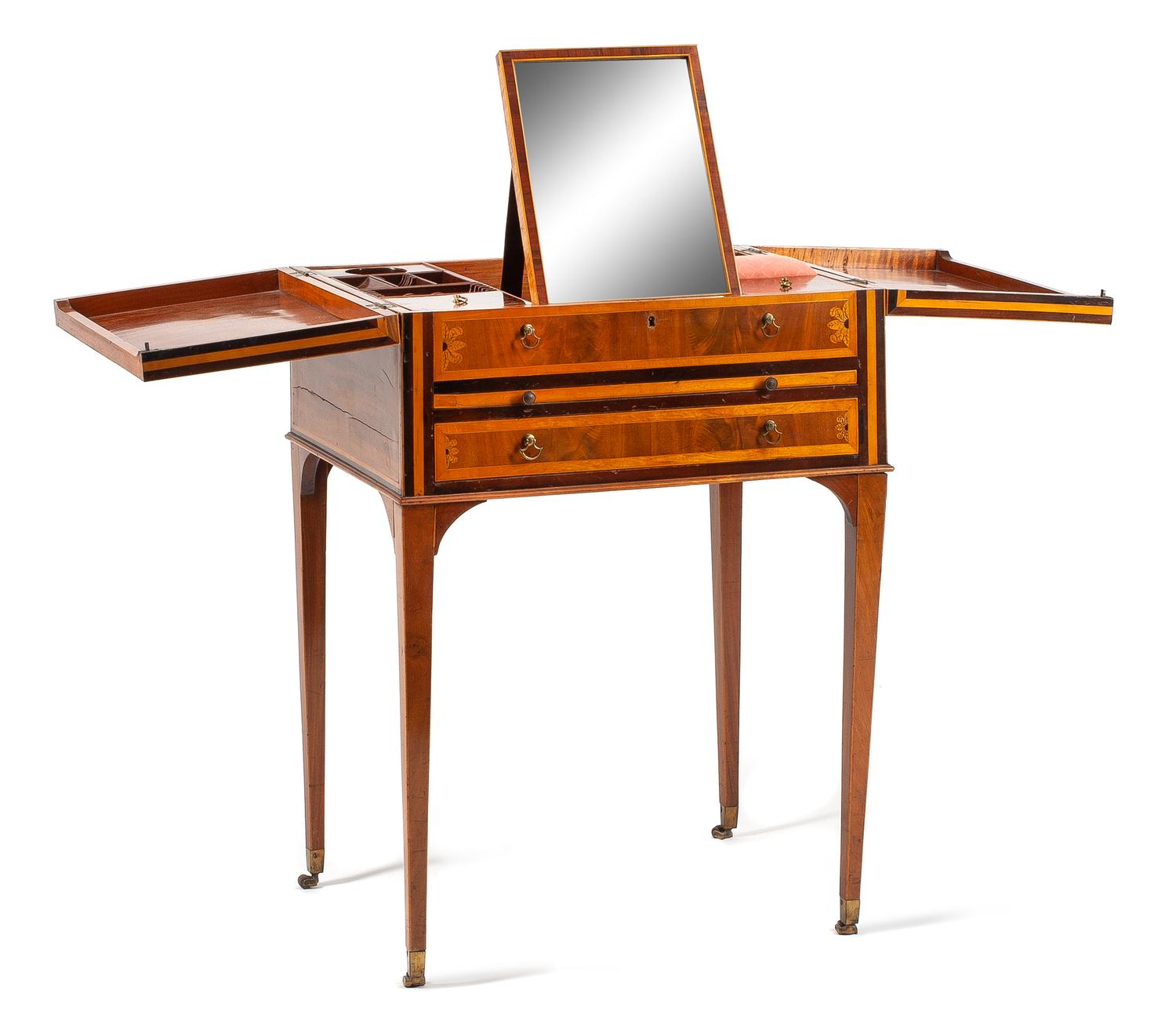 A George III Mahogany and Satinwood Marquetry Dressing Table Height 32 1/2 x width 24 x depth 20 inches. — LATE 18TH CENTURY