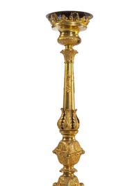 A Pair of Gilt Brass Altar Candlesticks with Associated Marble Tops