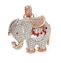 An 18 Karat Bicolor Gold, Diamond, Colored Diamond and Ruby 'Happy Elephant' Pendant, Chopard,