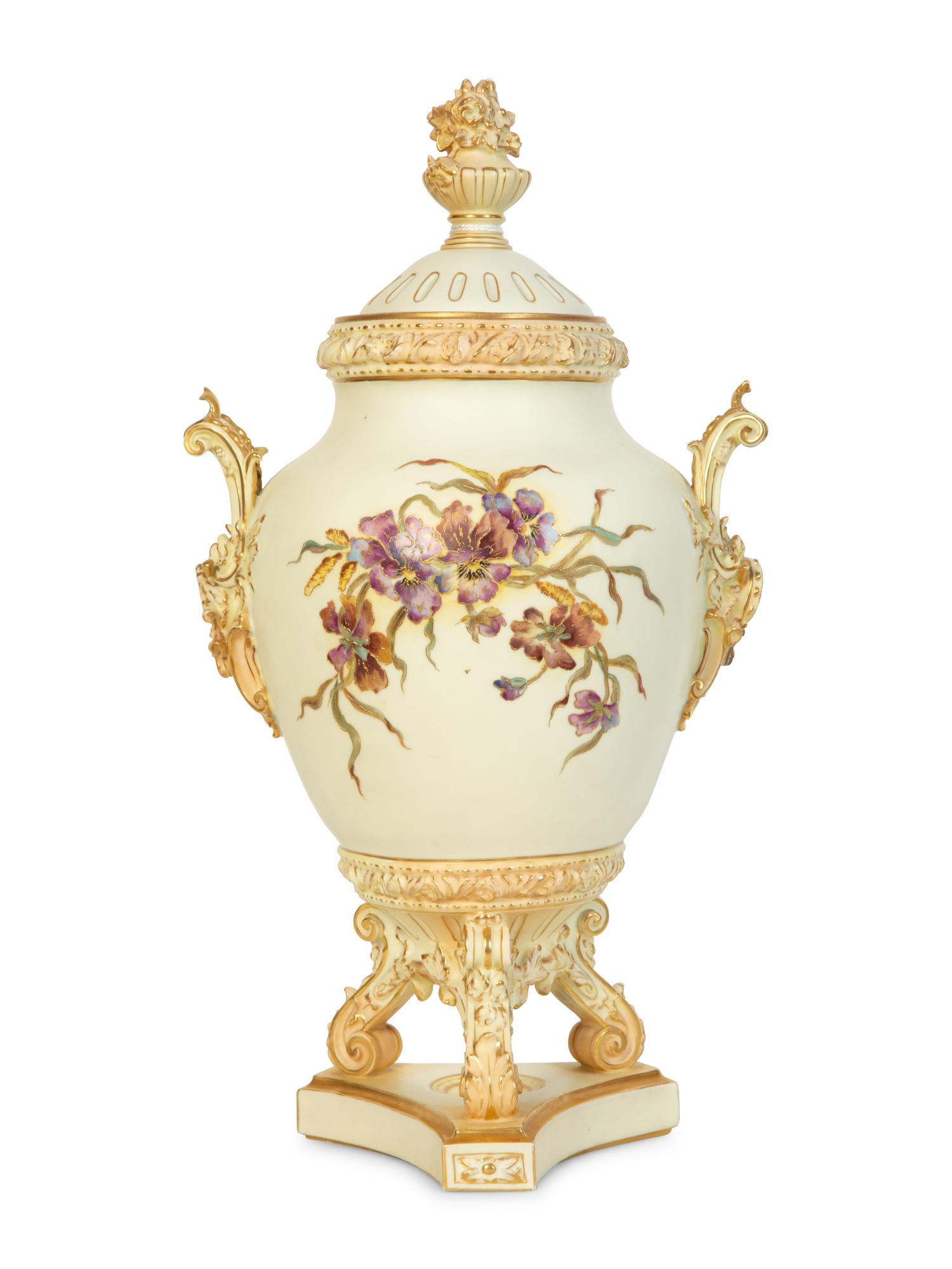 A Rudolstadt Painted and Parcel Gilt Porcelain Lidded Urn